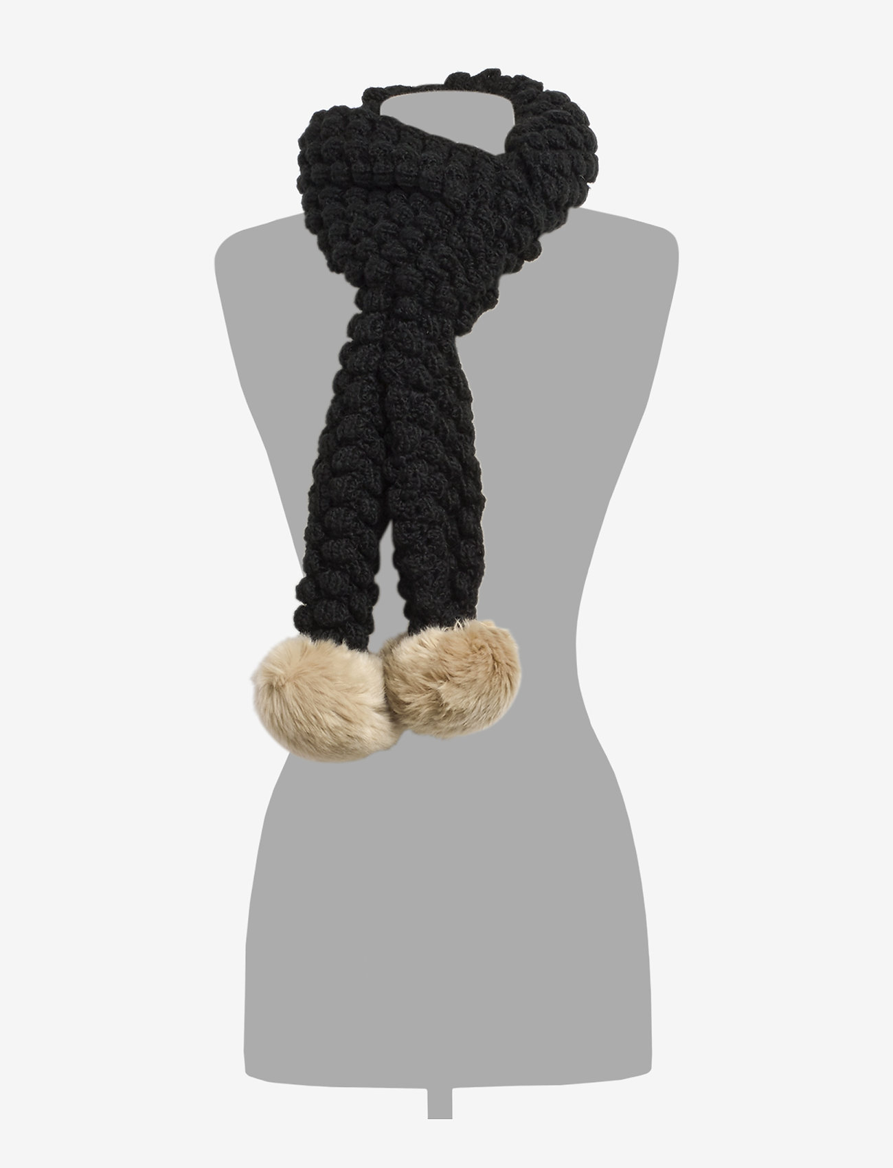 Superdry - BOBBLE STITCH FUR POMPOM SCARF - black - 1