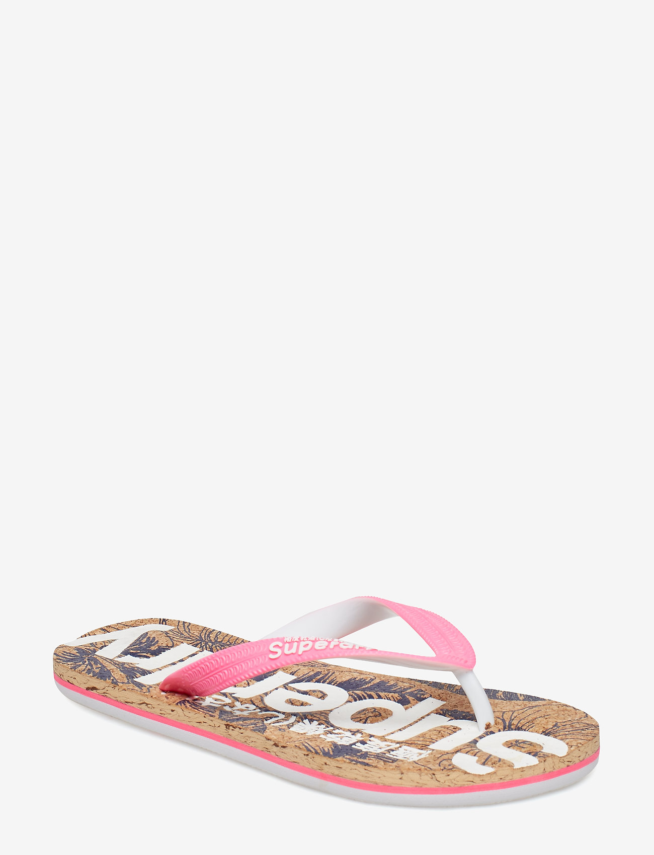 PRINTED CORK FLIP FLOP - FLURO PINK/DARK NAVY HIBISCUS