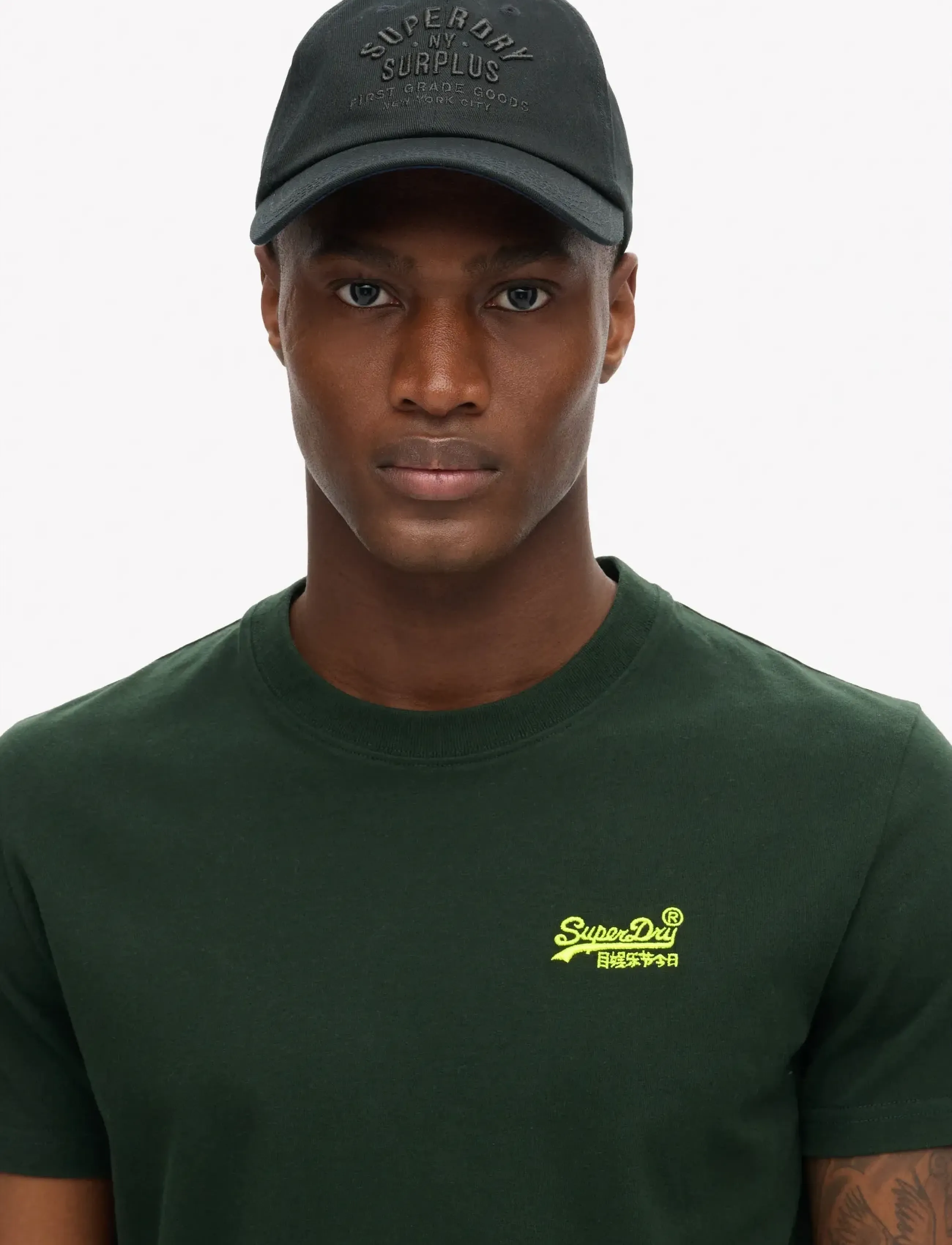 Superdry - VINTAGE LOGO EMB TEE - laveste priser - forest green/fluro yellow - 2