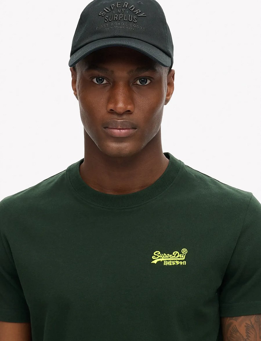 Superdry - VINTAGE LOGO EMB TEE - short-sleeved t-shirts - forest green/fluro yellow - 2