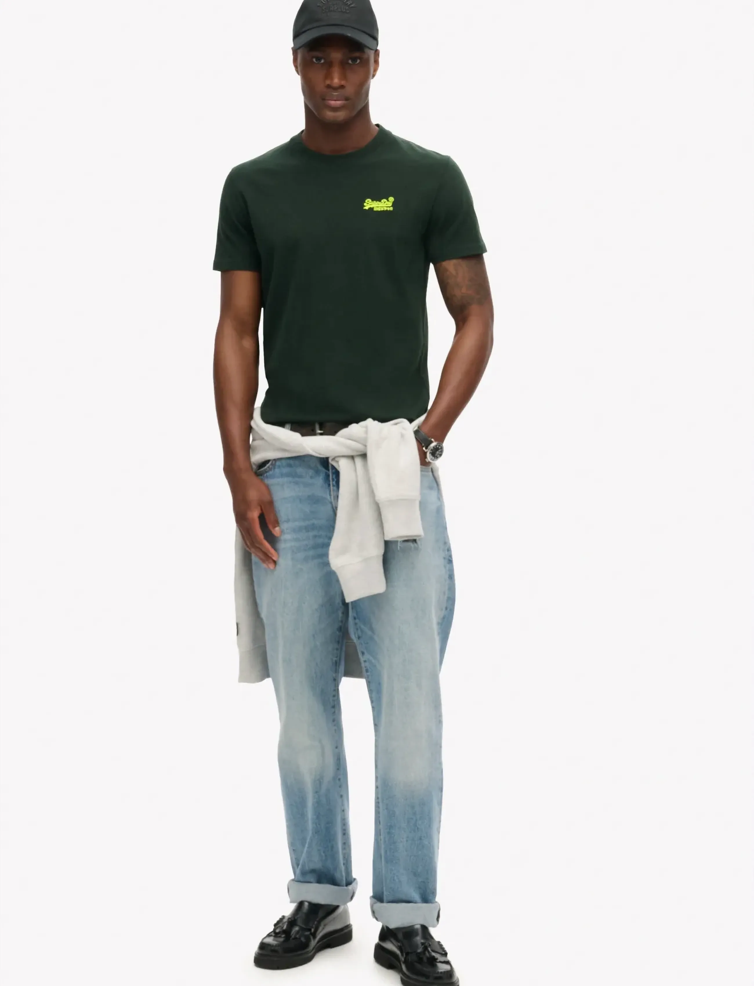 Superdry - VINTAGE LOGO EMB TEE - laveste priser - forest green/fluro yellow - 3