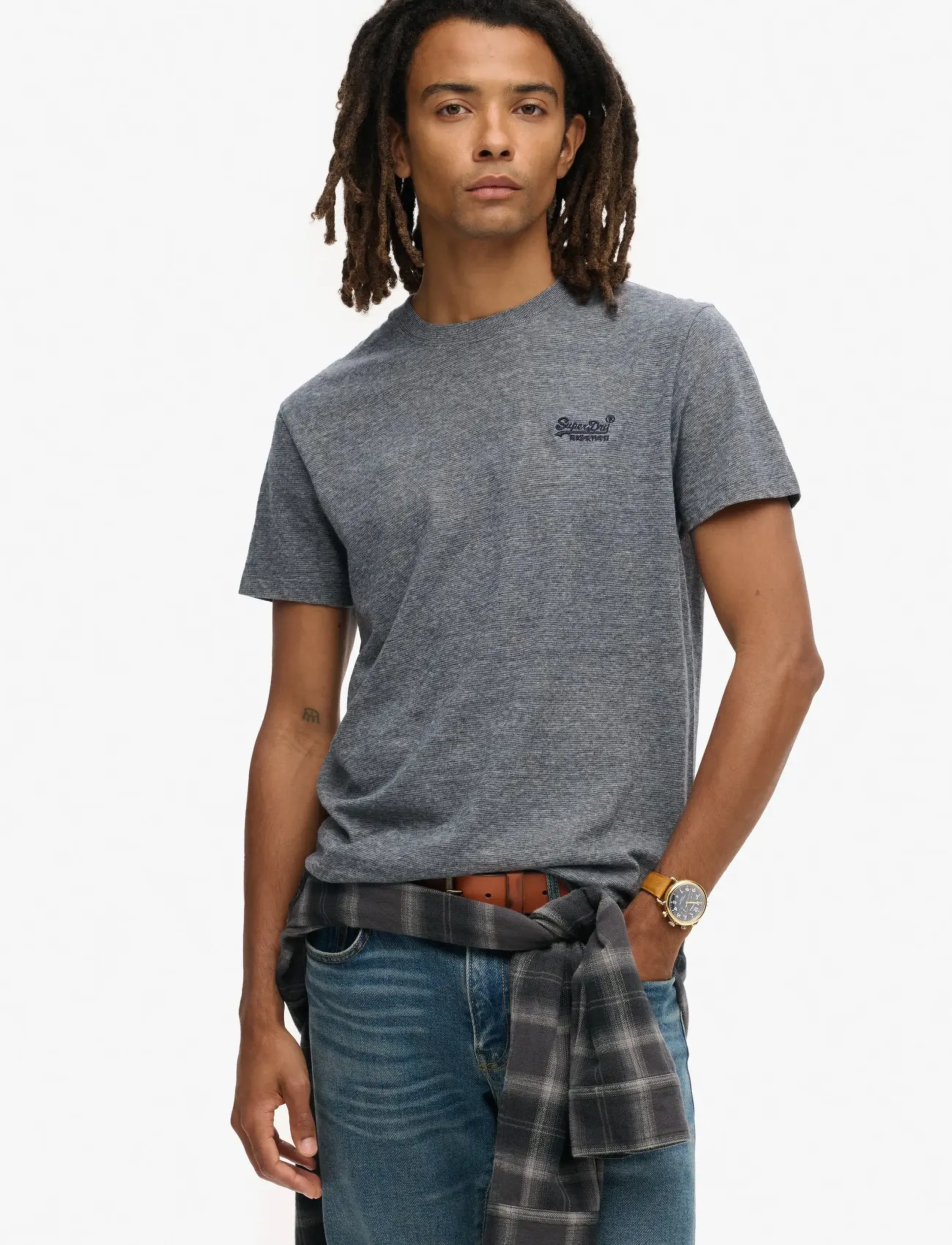 Superdry VINTAGE LOGO EMB TEE - T-särgid - ECLIPSE NAVY/GREY MARL FEEDER / grey