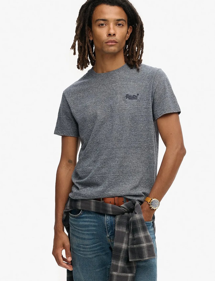 Superdry - VINTAGE LOGO EMB TEE - short-sleeved t-shirts - eclipse navy/grey marl feeder - 0