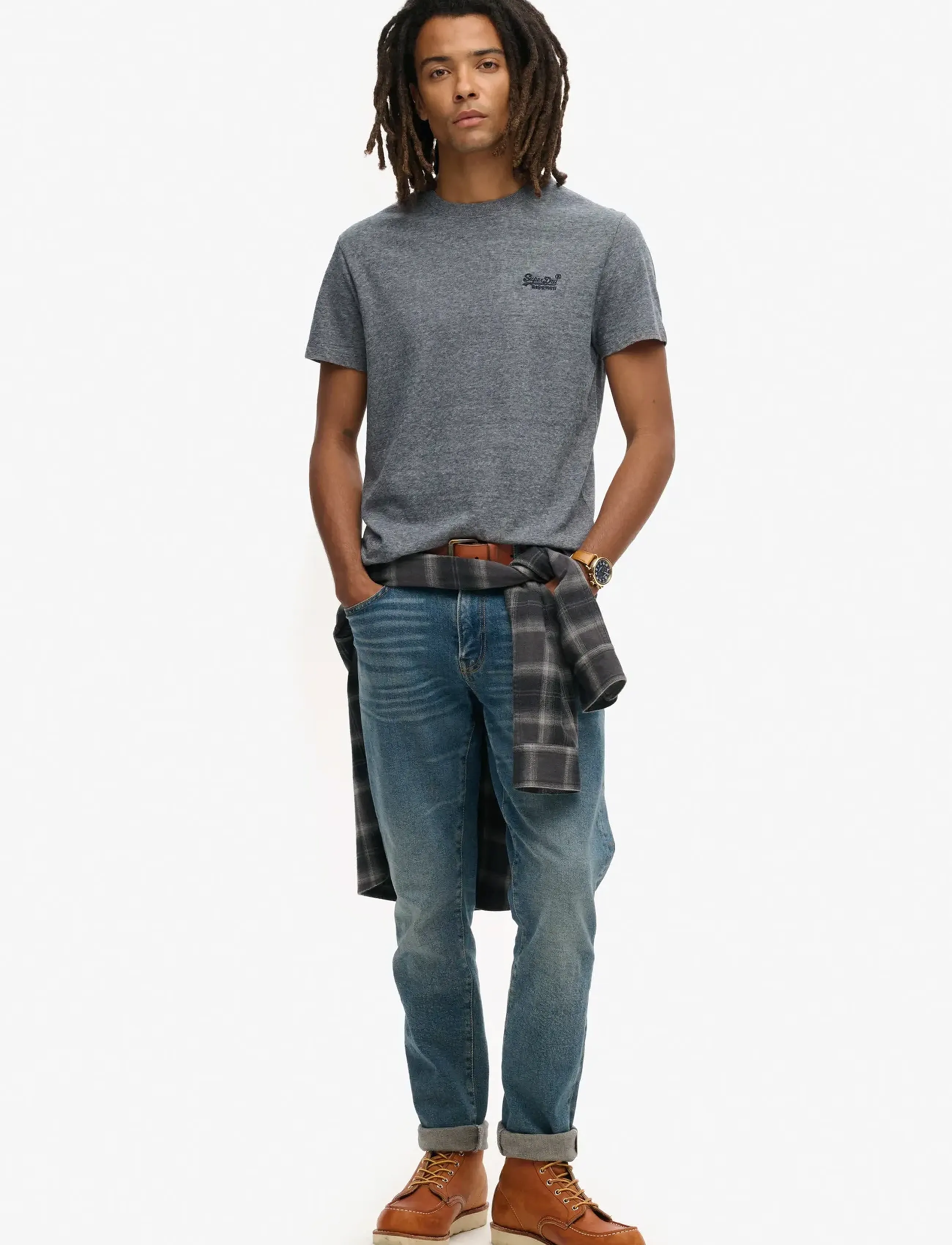 Superdry - VINTAGE LOGO EMB TEE - laveste priser - eclipse navy/grey marl feeder - 4