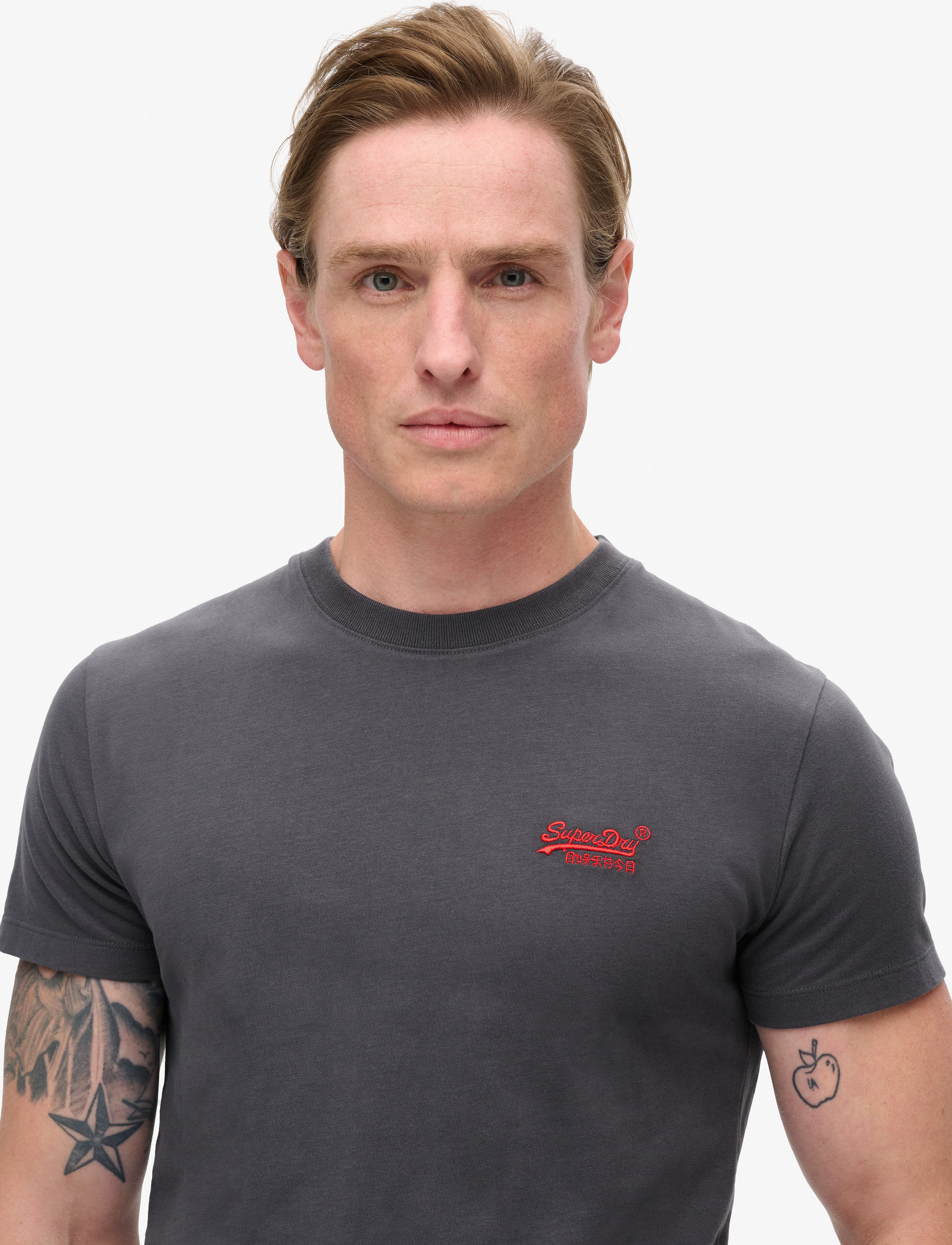Superdry - VINTAGE LOGO EMB TEE - laveste priser - graphite black/fluro red - 4