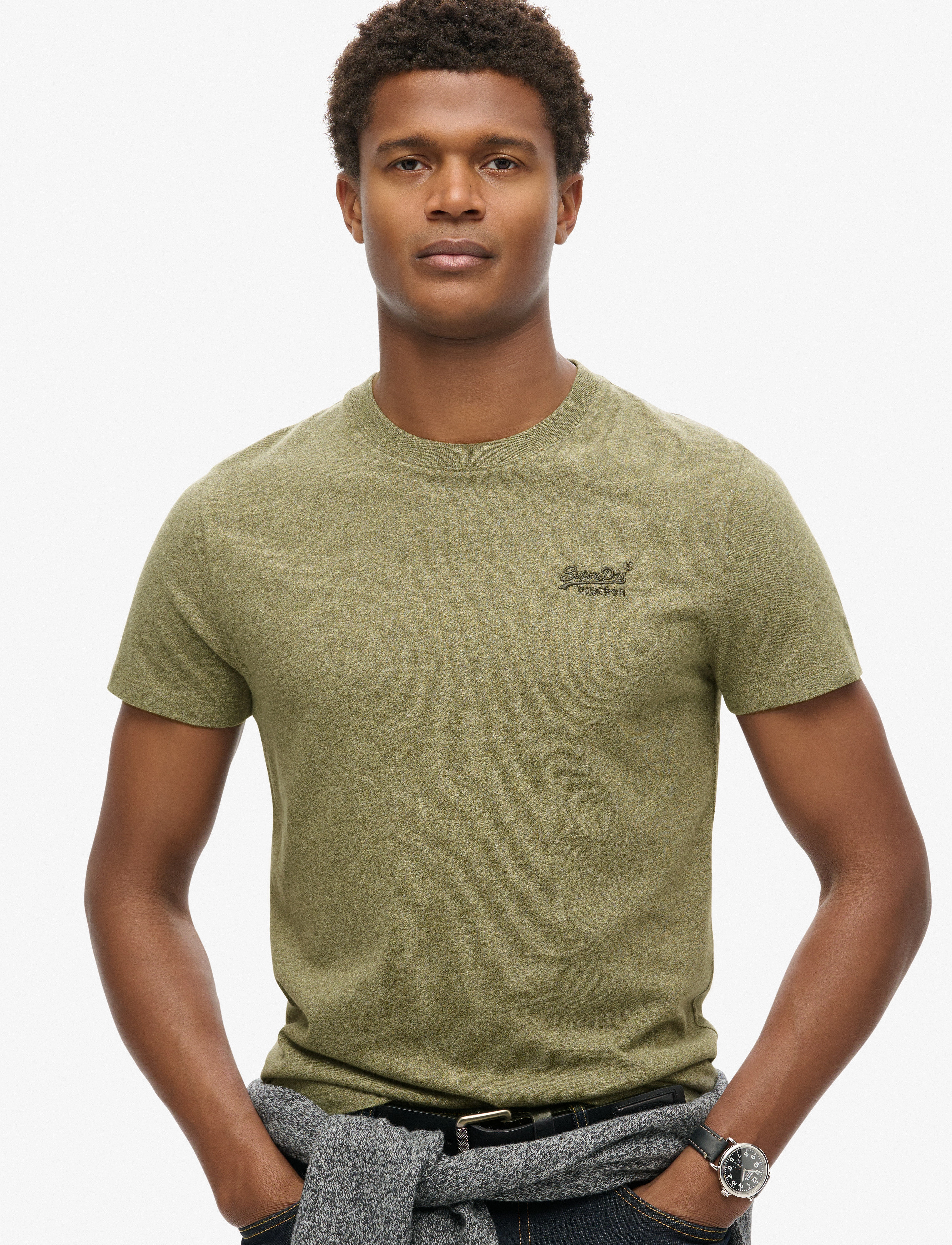 Superdry VINTAGE LOGO EMB TEE - Tøj - ASH OLIVE MARL / khaki/green
