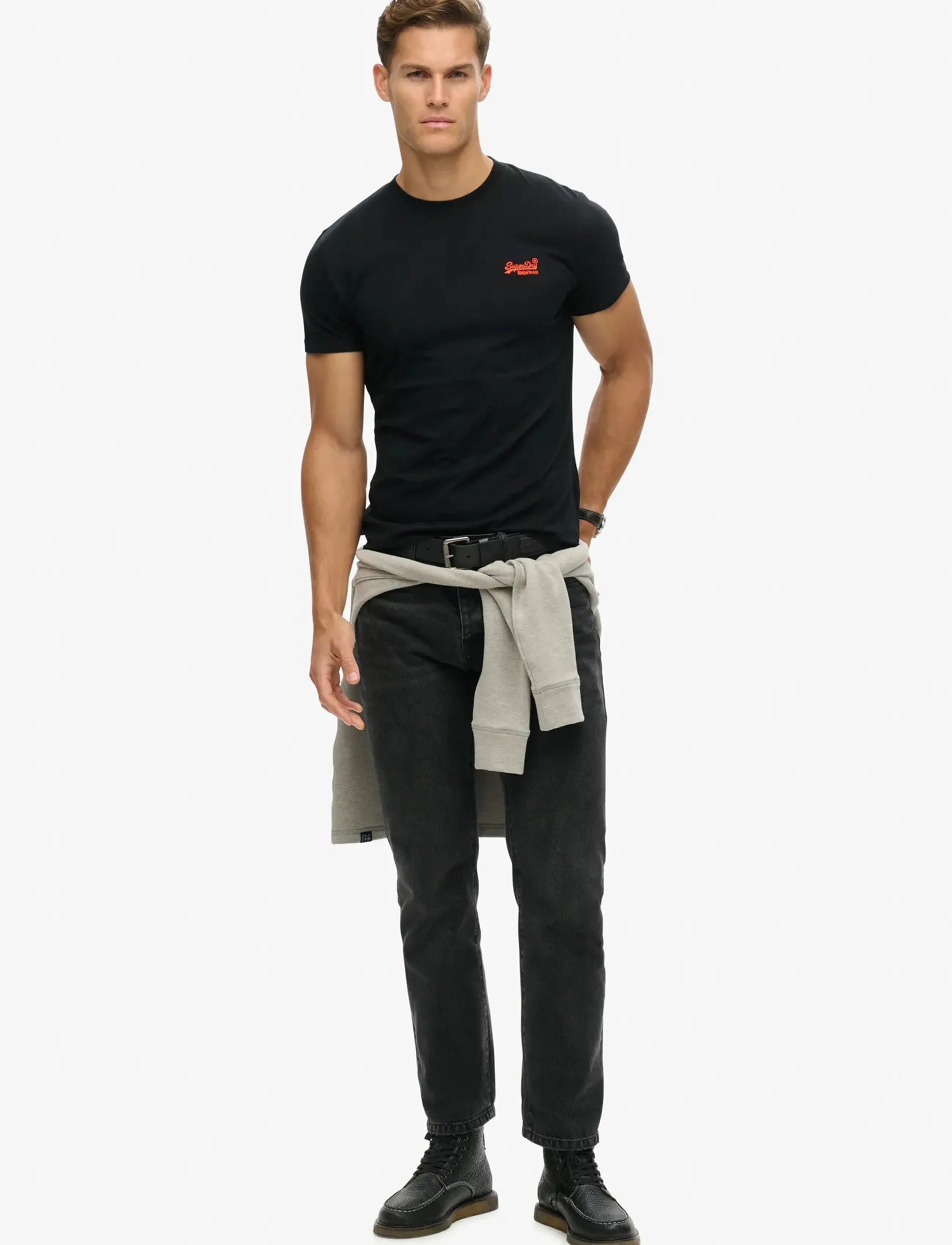 Superdry - VINTAGE LOGO EMB TEE - laveste priser - black/hazard orange - 4
