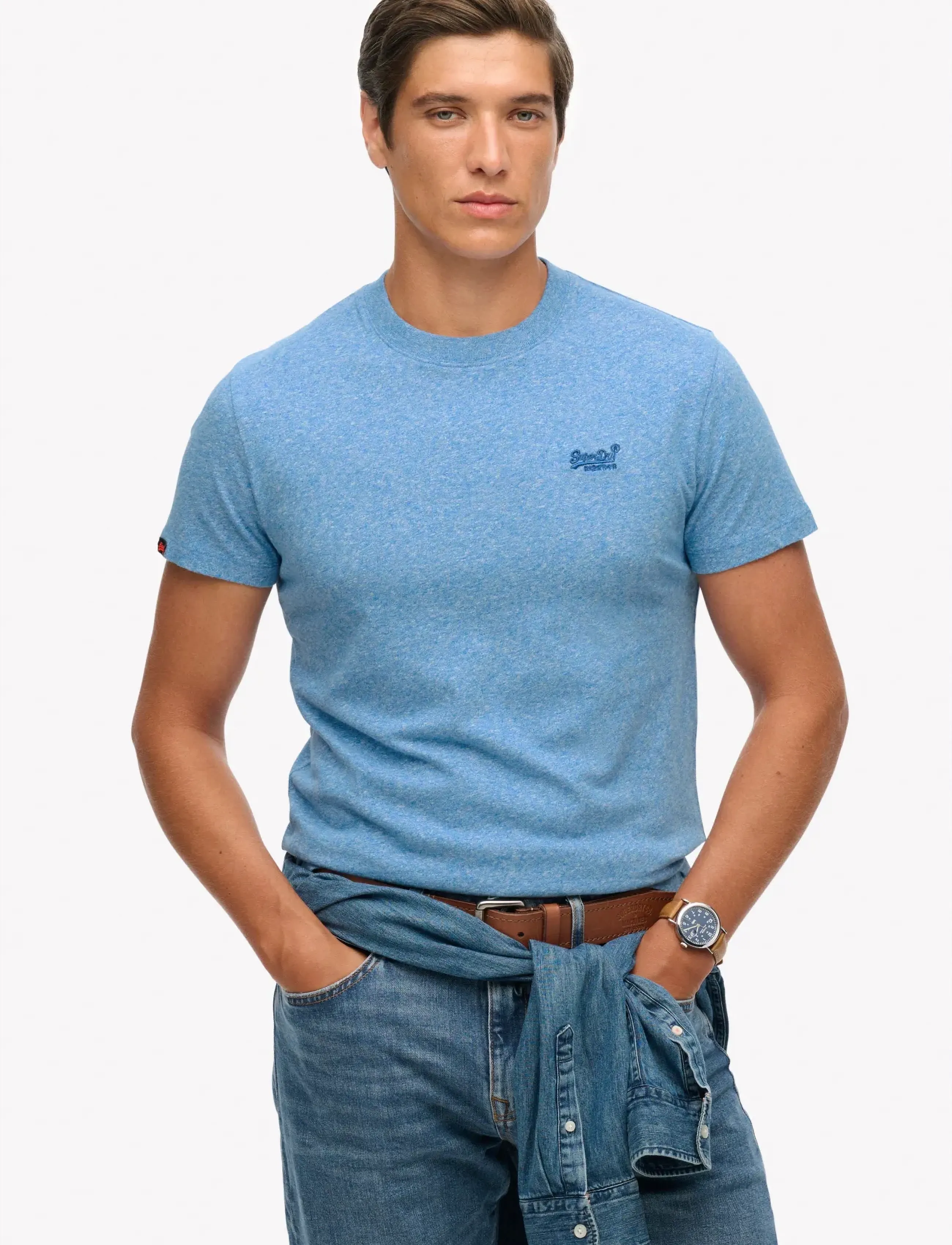 Superdry Essential Logo Emb Tee, L, T-shirts, Blau - Short-sleeved, Männerswear