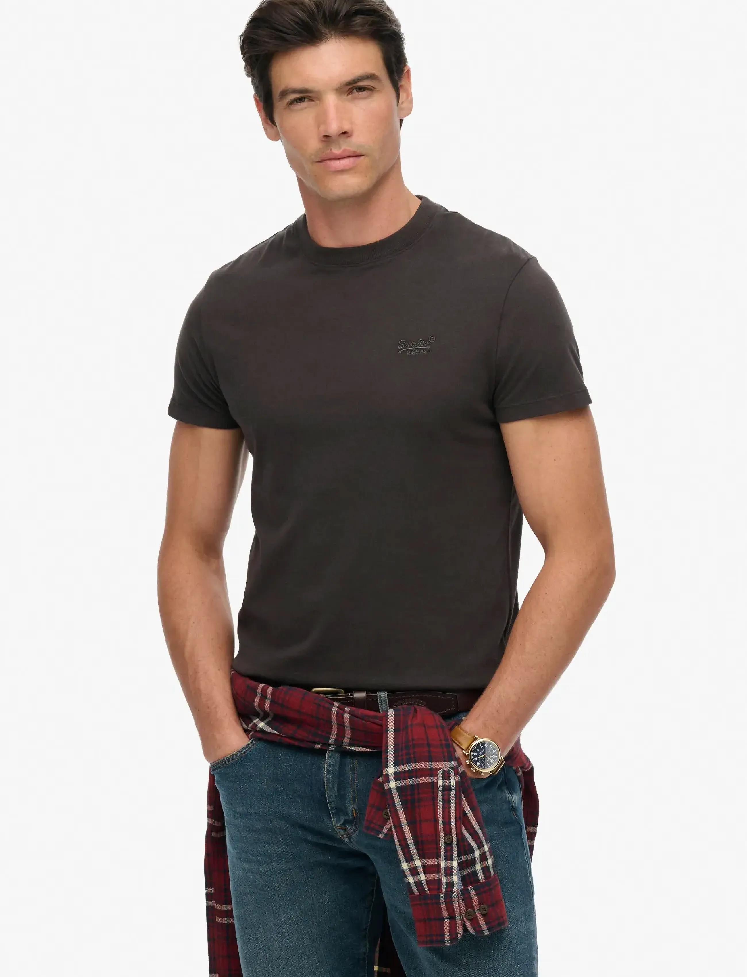 Superdry ESSENTIAL LOGO EMB TEE - T-shirts - CARBON BLACK / black