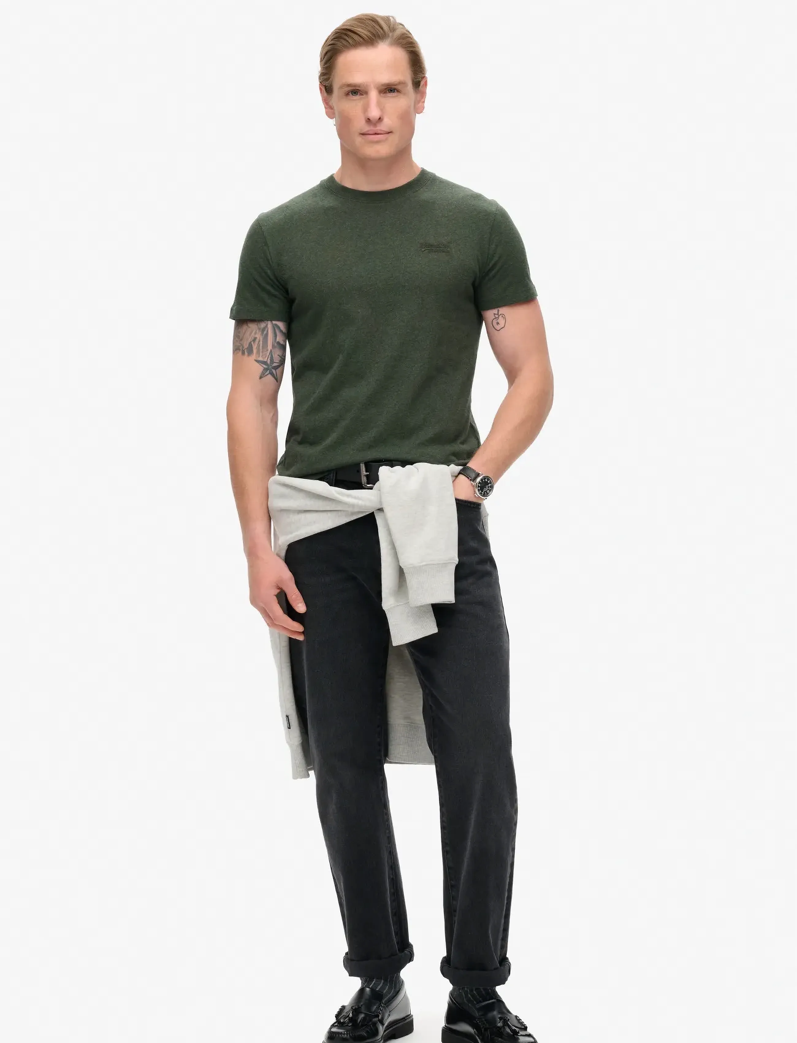 Superdry - VINTAGE LOGO EMB TEE - die niedrigsten preise - deep forest green marl - 4