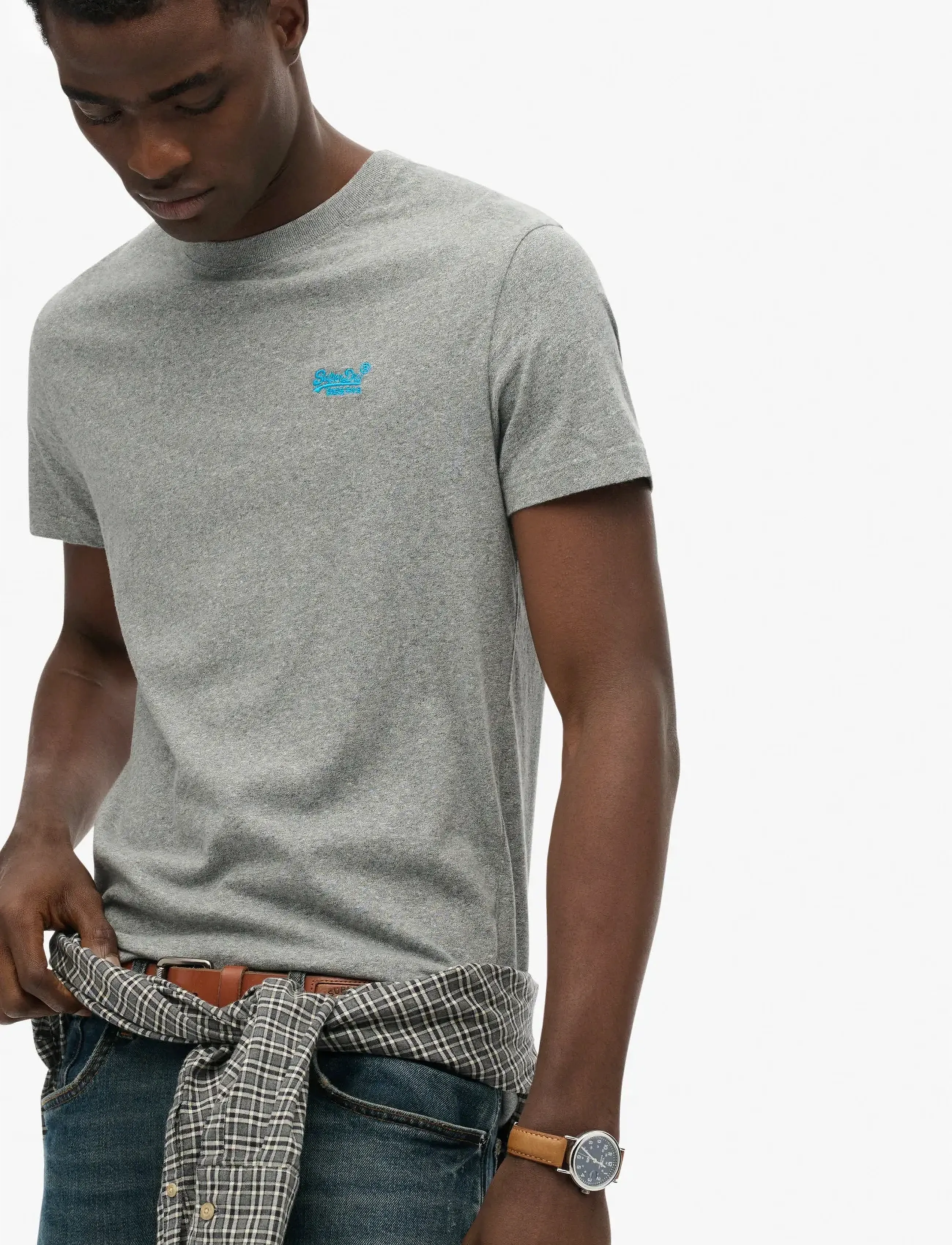 Superdry - VINTAGE LOGO EMB TEE - kortærmede t-shirts - noos grey marl/blue - 4