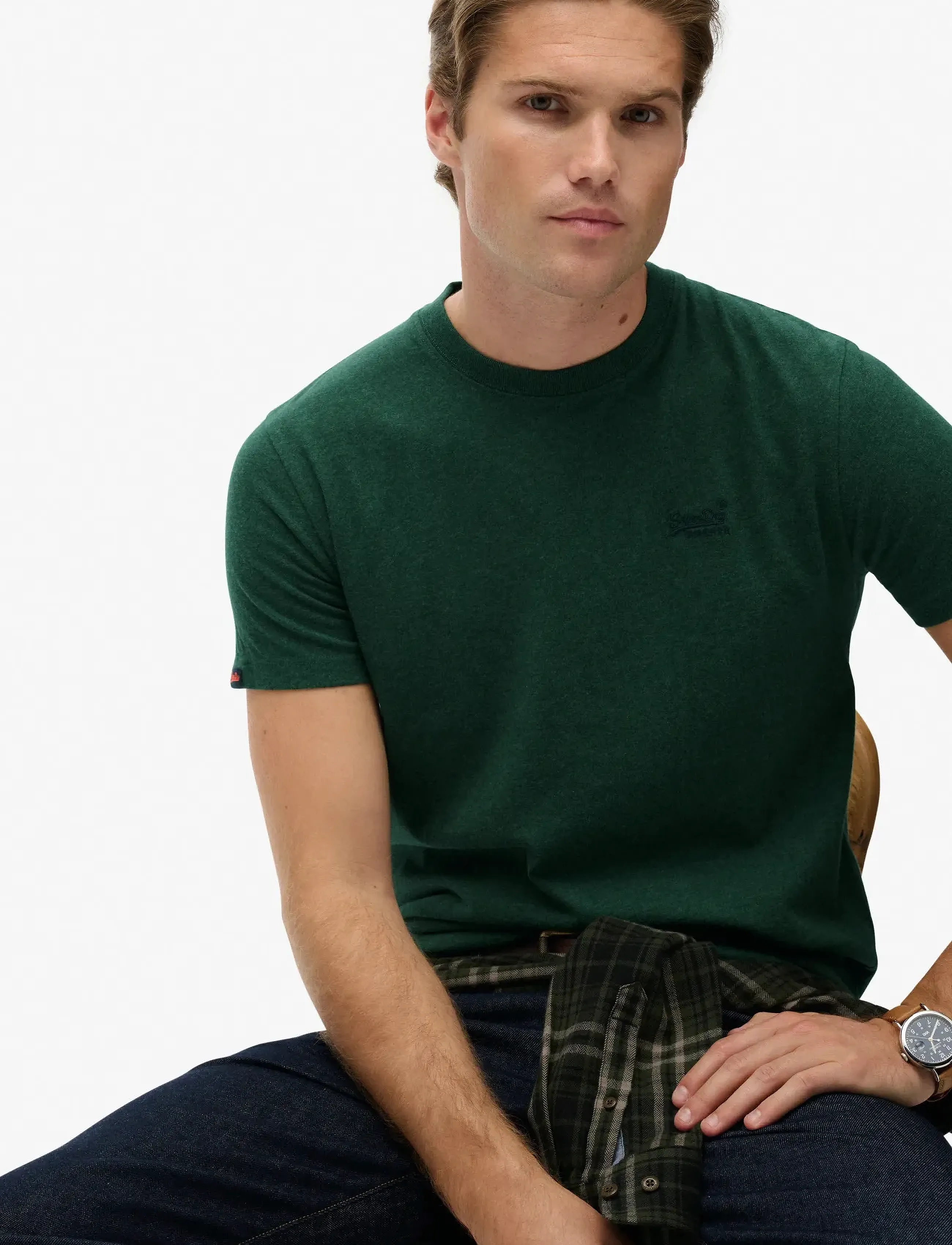 Superdry - VINTAGE LOGO EMB TEE - short-sleeved t-shirts - pitch green marl - 4
