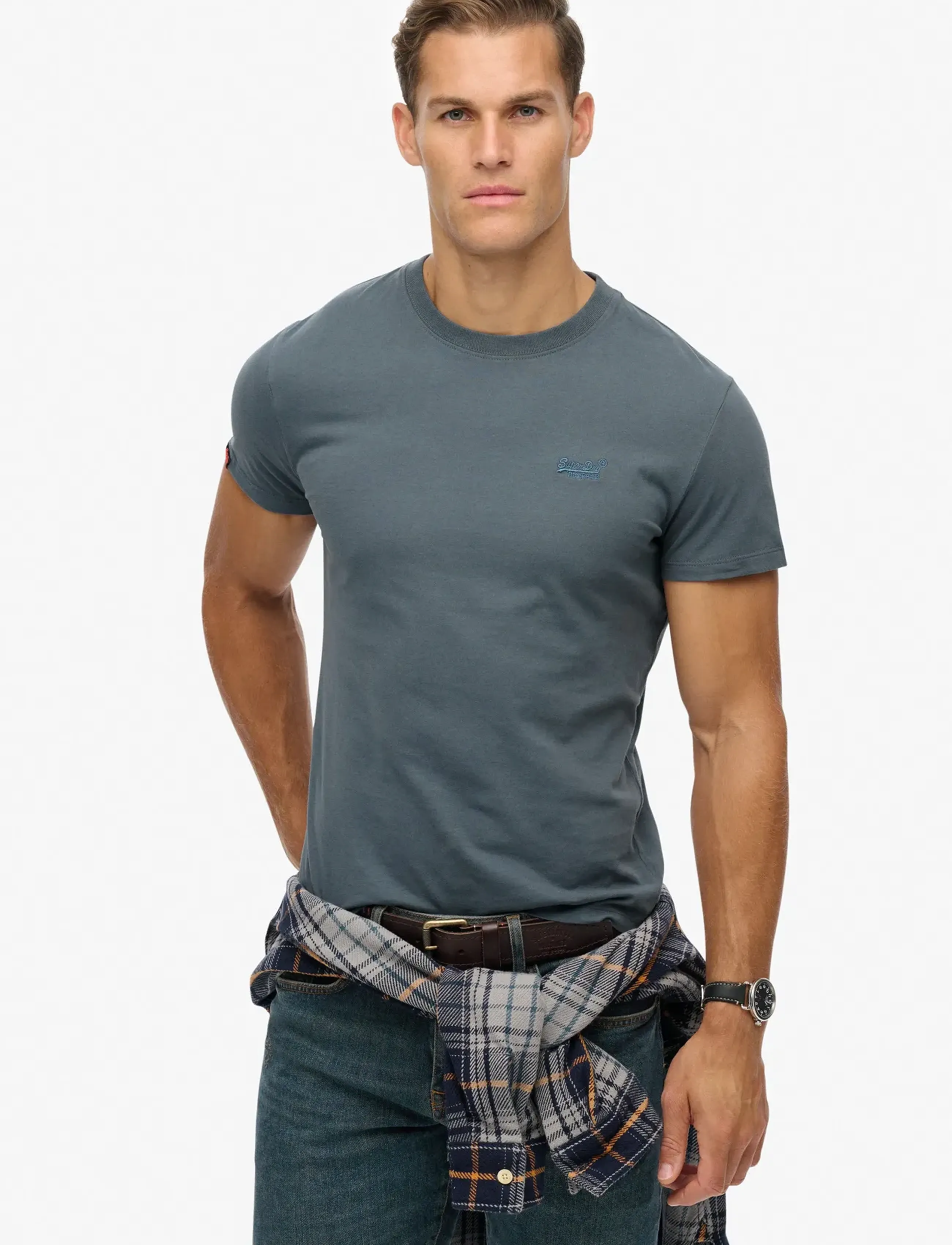 Superdry VINTAGE LOGO EMB TEE - T-särgid - STORMY WEATHER BLUE / grey