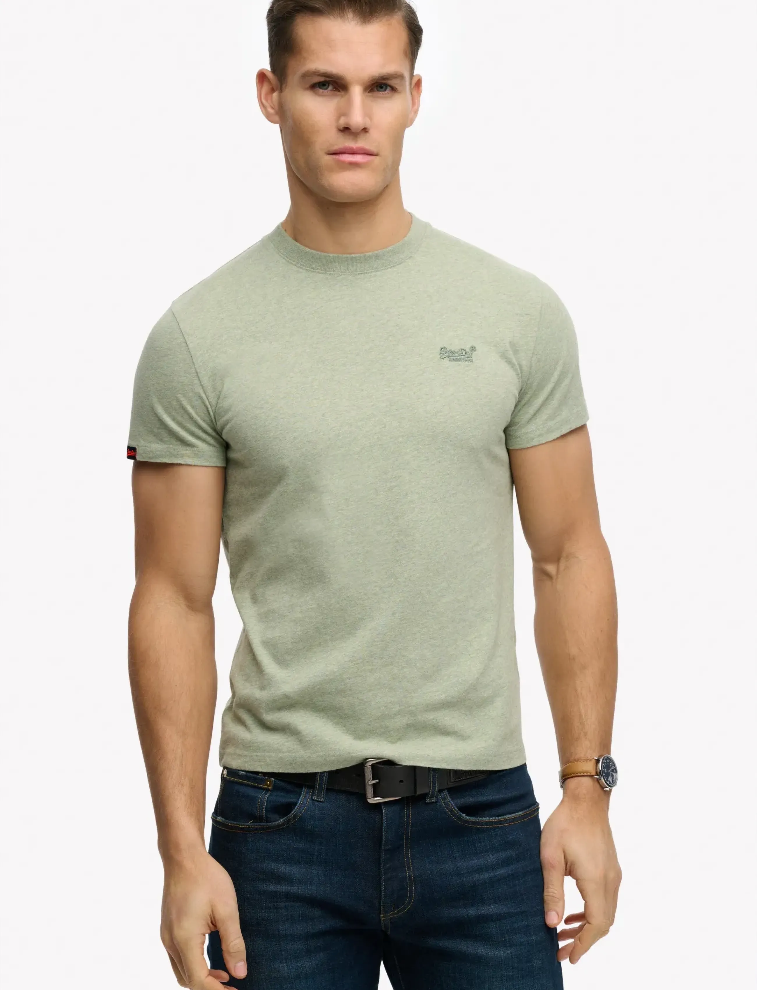 Superdry ESSENTIAL LOGO EMB TEE - T-shirty - VINTAGE SAGE GREEN MARL / green