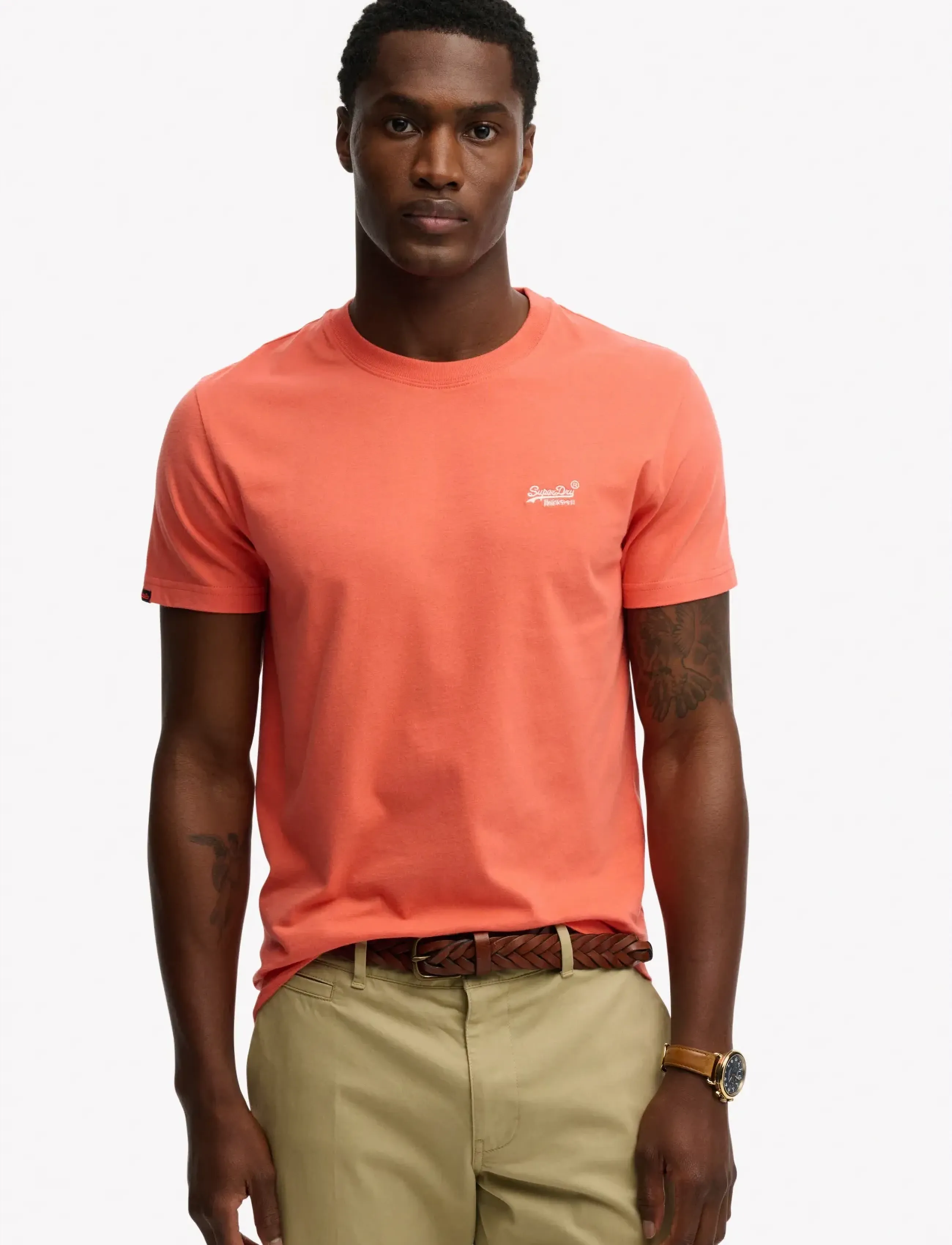 Superdry ESSENTIAL LOGO EMB TEE - Marškinėliai - SUNBURST CORAL / red