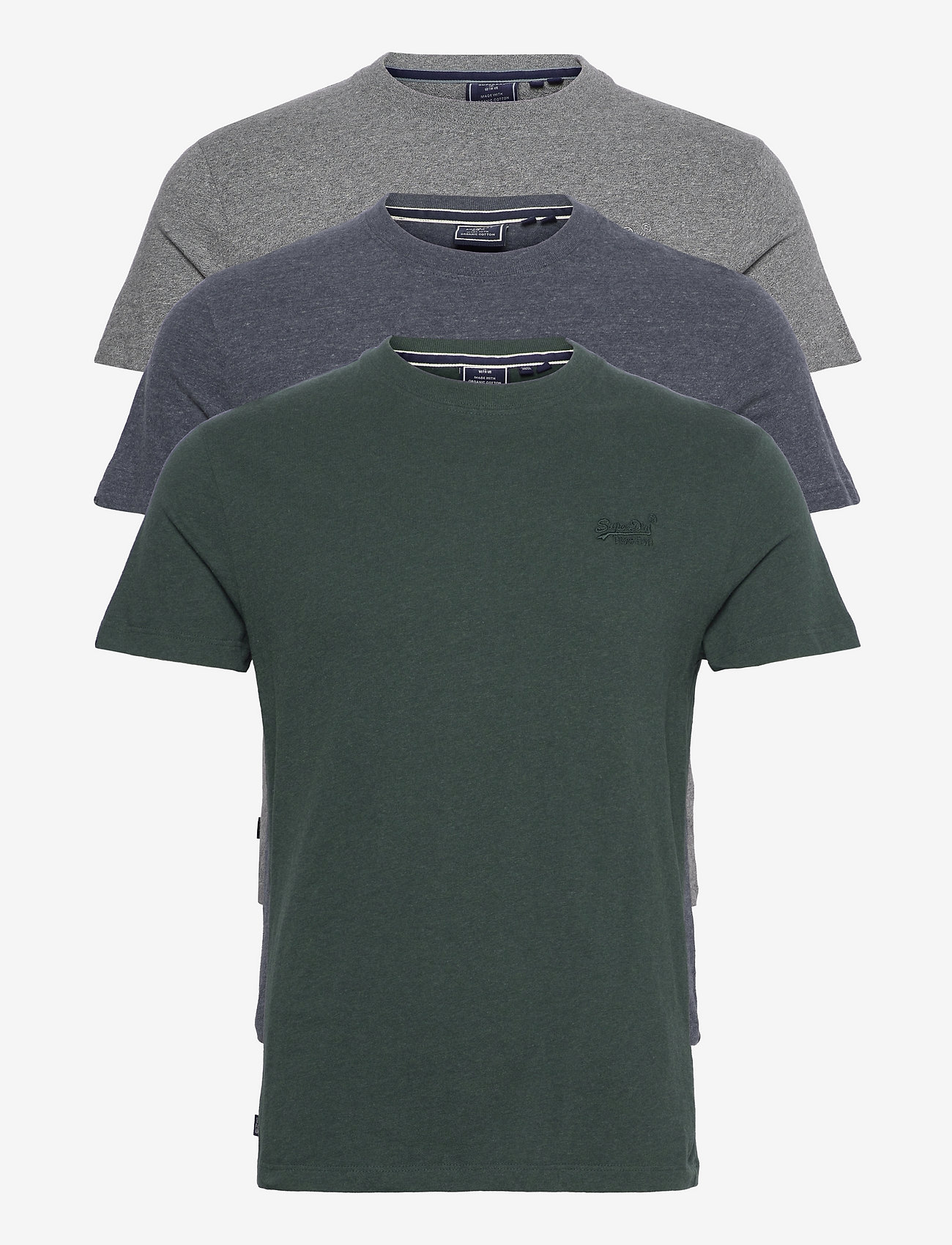Superdry - ESSENTIAL TRIPLE PACK T-SHIRT - basic t-shirts - buckgreenmrl/nvymrl/noosgrymrl - 0