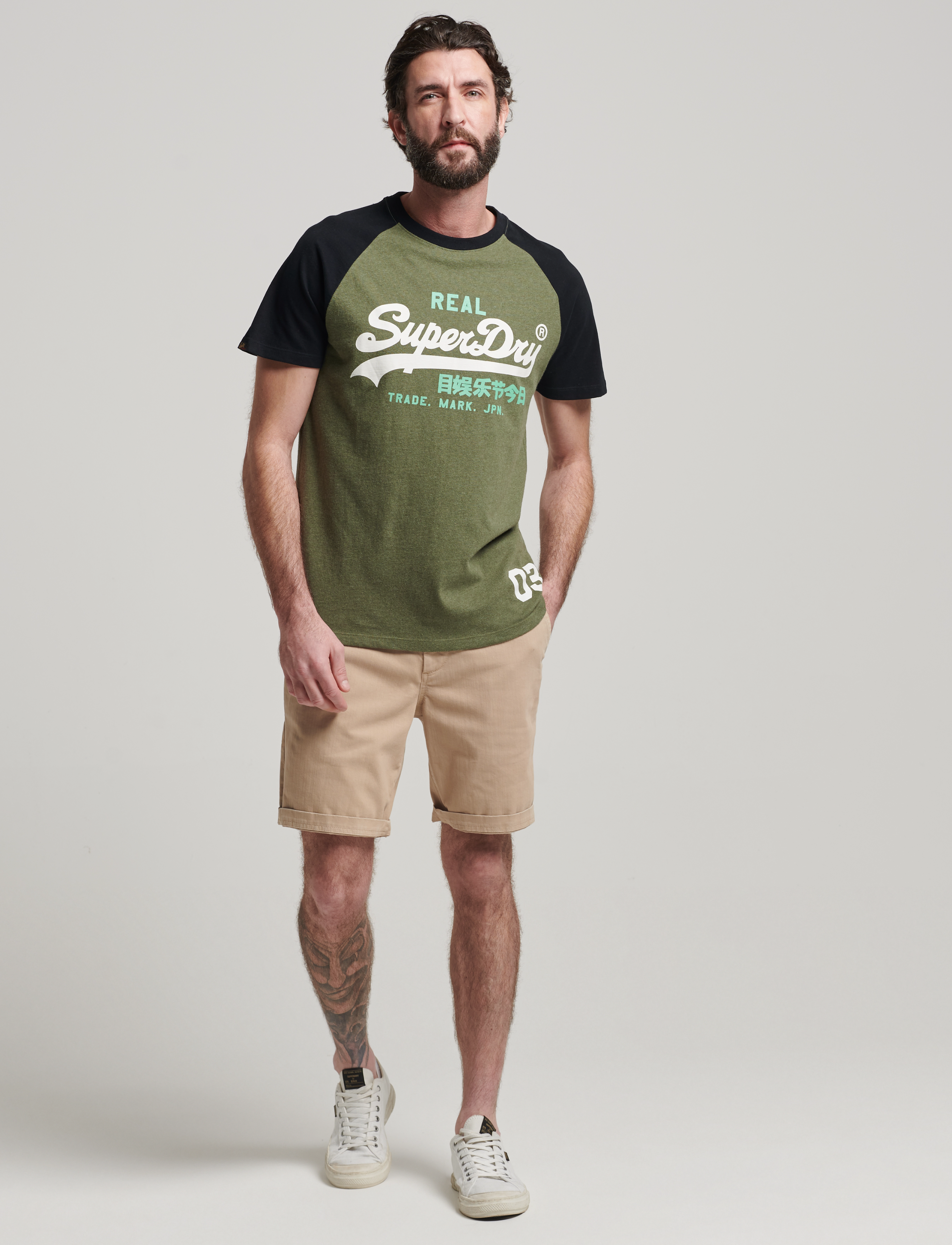 Superdry - VINTAGE VL HERITAGE RGLN TEE - thrift olive marl/black - 2