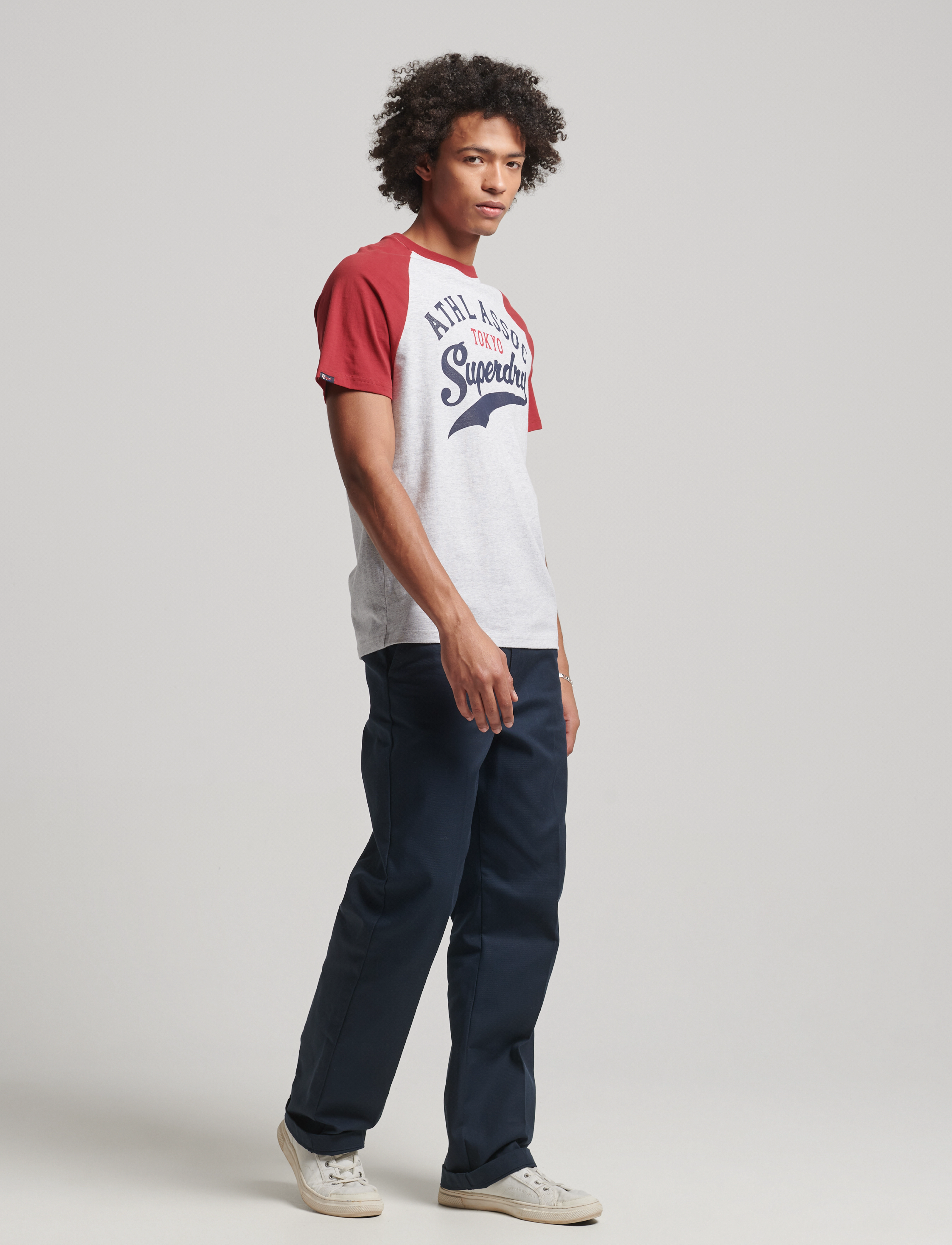 Superdry - VINTAGE HOME RUN RAGLAN TEE - glacier grey marl/red - 2