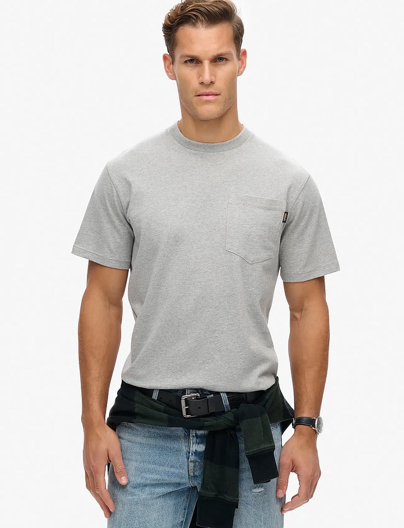 Superdry - CONTRAST STITCH POCKET TSHIRT - kurzärmelig - washed college grey marl - 0