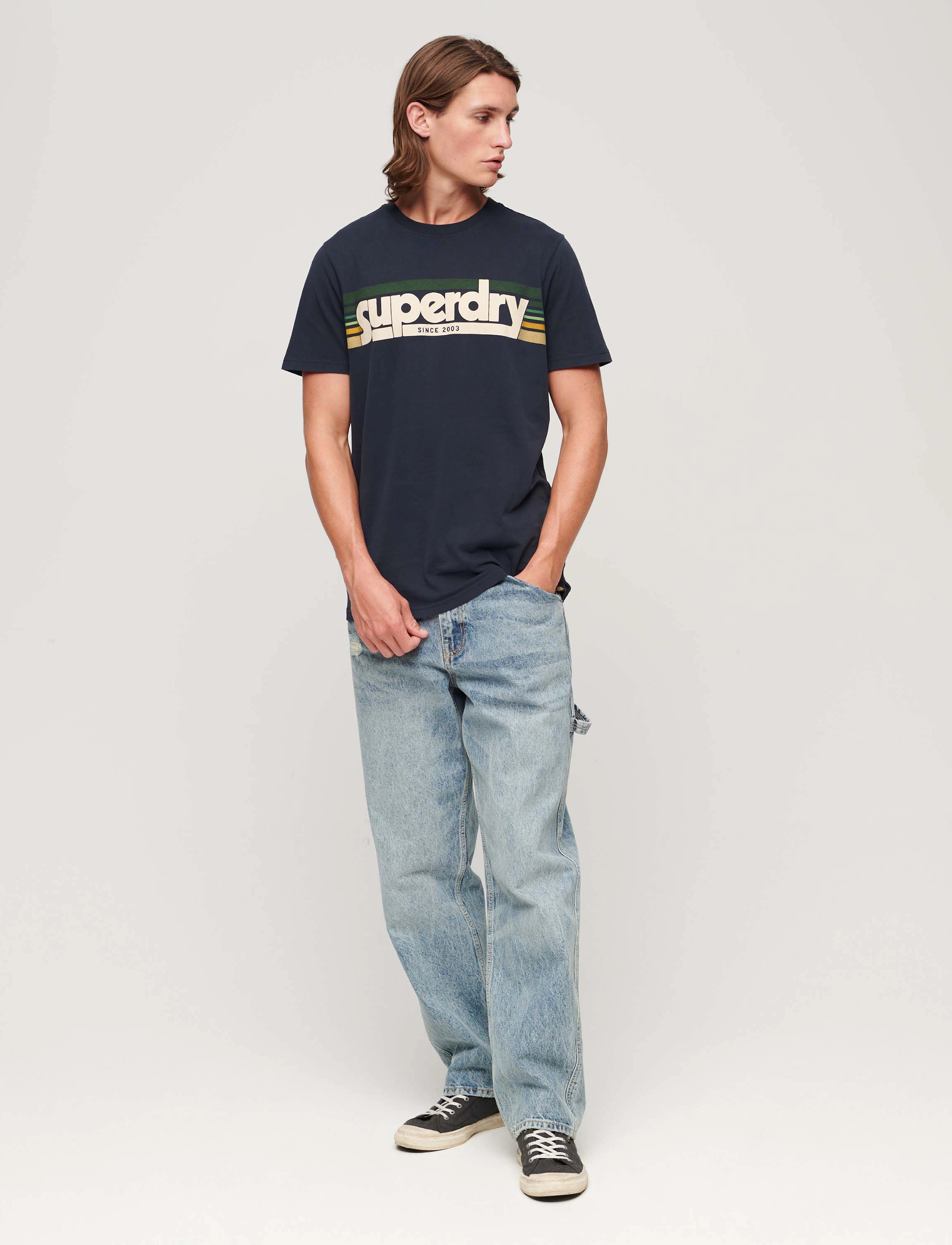 Superdry - TERRAIN STRIPED LOGO T SHIRT - eclipse navy - 3
