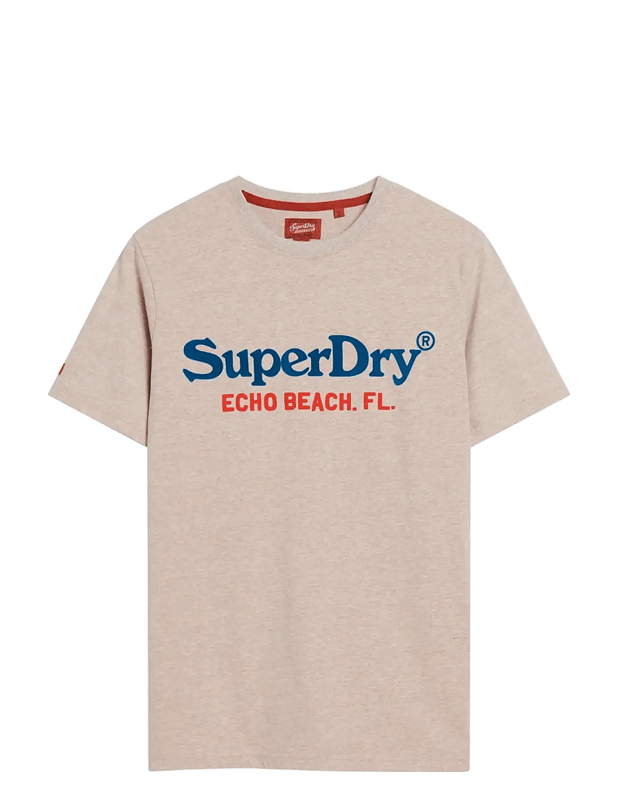 Superdry - VENUE DUO LOGO T SHIRT - lühikeste varrukatega t-särgid - lavin beige marl - 1
