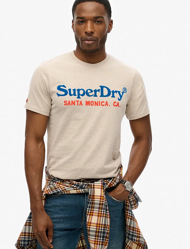 Superdry - VENUE DUO LOGO T SHIRT - kurzärmelig - lavin beige marl - 0