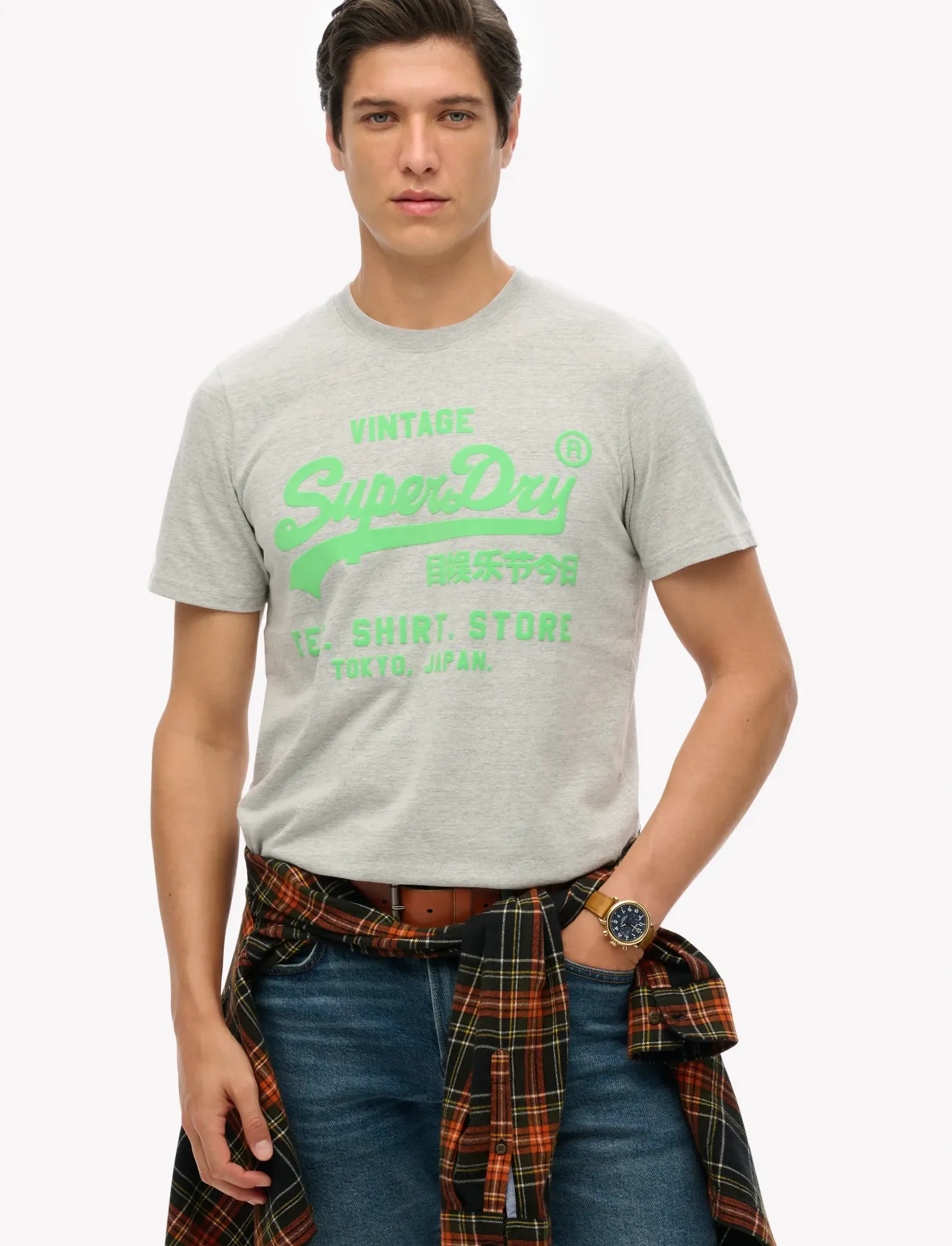 Superdry NEON VL T SHIRT - T-Shirts - ATHLETIC GREY MARL / grey