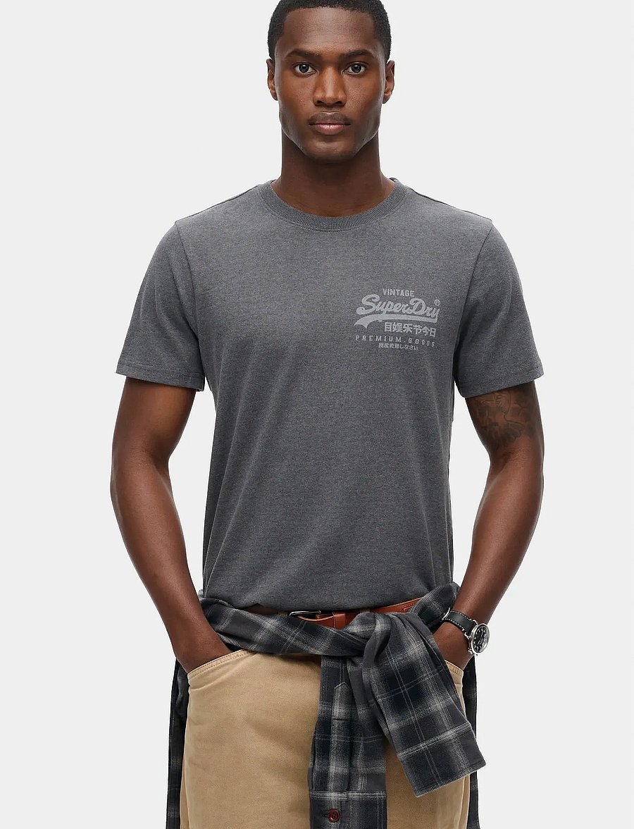Superdry - CLASSIC VL HERITAGE CHEST TEE - marškinėliai trumpomis rankovėmis - granite grey marl - 0