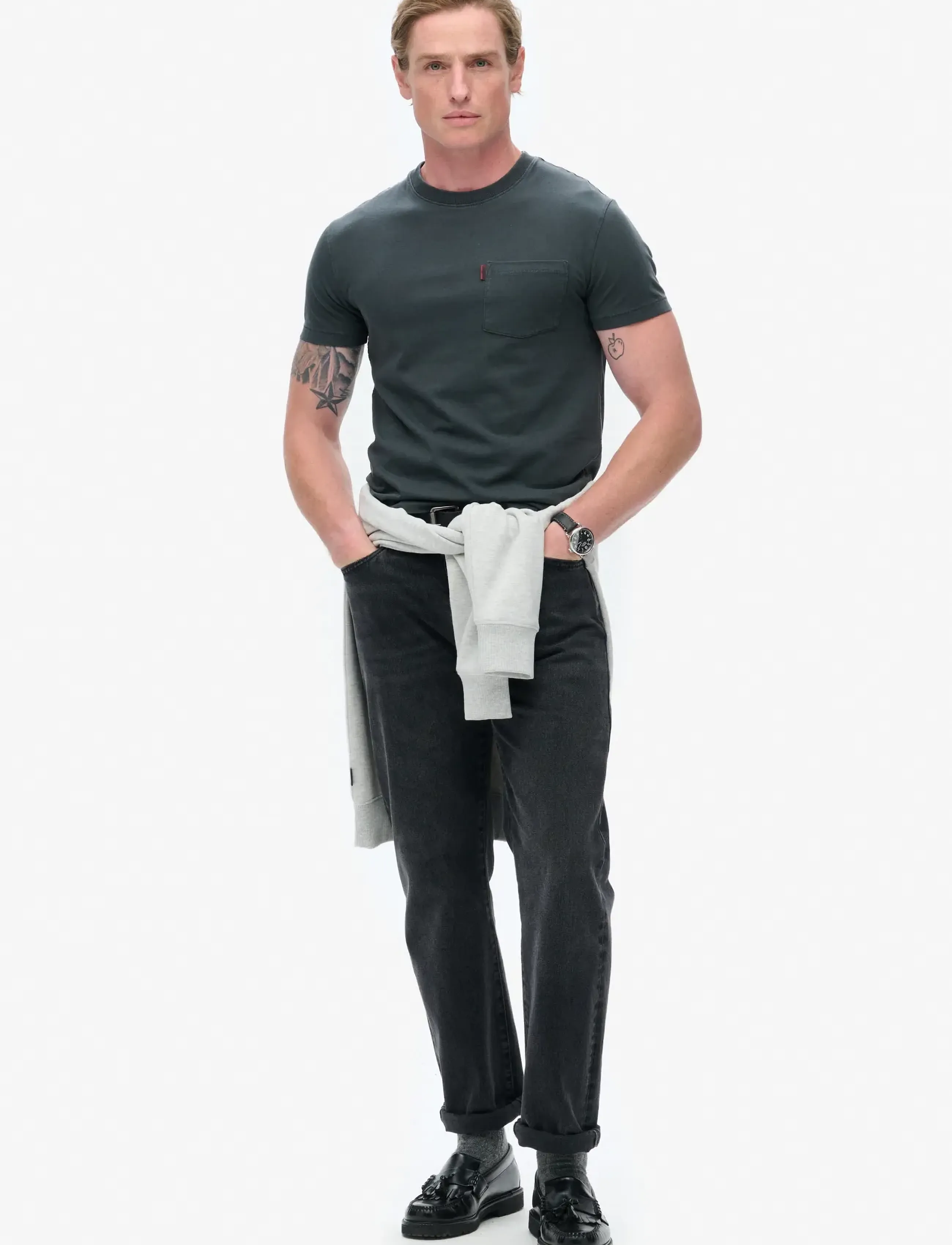 Superdry - ESSENTIAL WASHED POCKET TEE - kurzärmelige t-shirts - washed black - 3