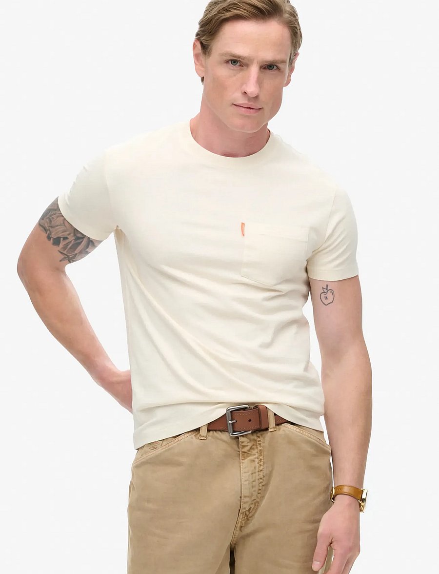 Superdry - ESSENTIAL WASHED POCKET TEE - kurzärmelige t-shirts - washed chalk - 0