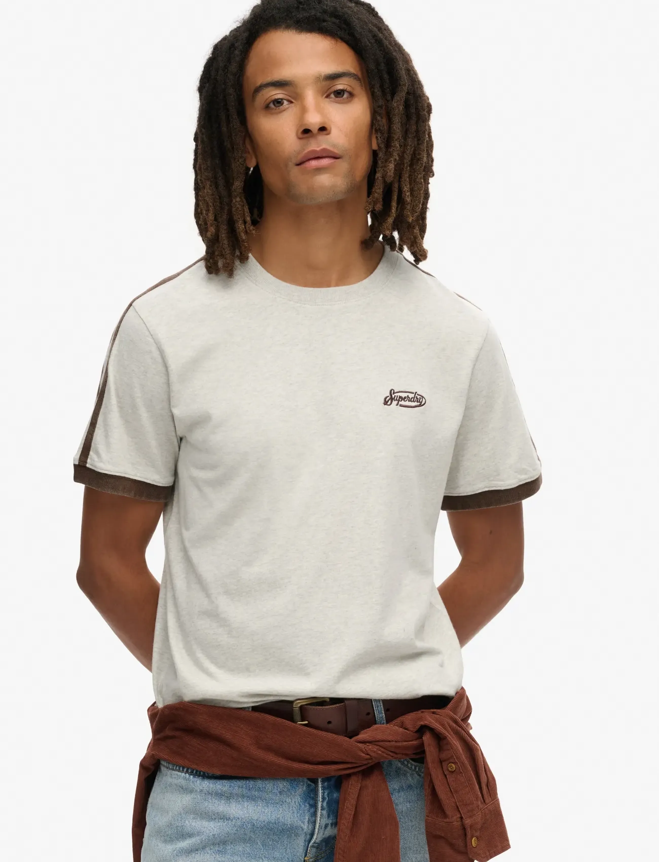 Superdry ESSENTIAL LOGO RETRO ST TEE - T-Shirts - LIGHTNING GREY GRINDLE / brown