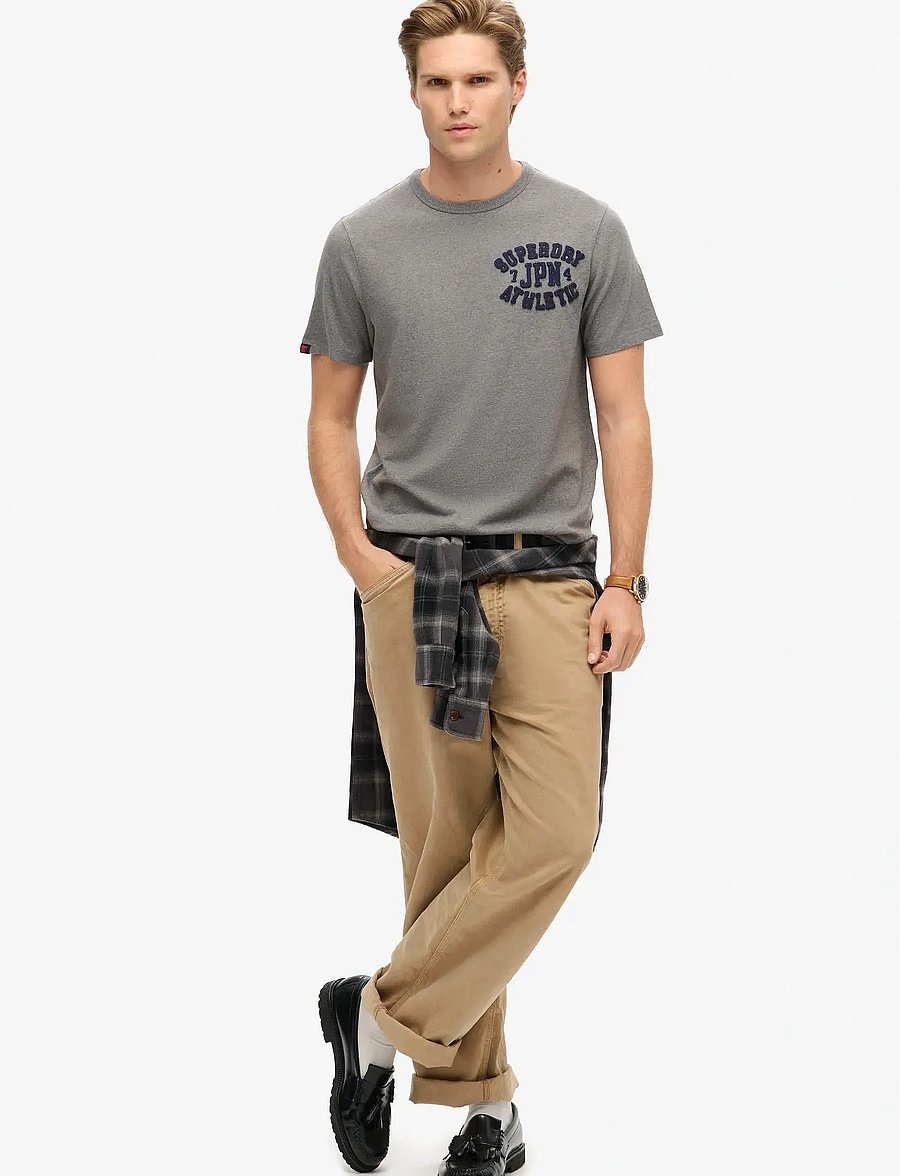 Superdry - VINTAGE ATHLETIC CHEST S/S TEE - short-sleeved t-shirts - mid grey marl - 2