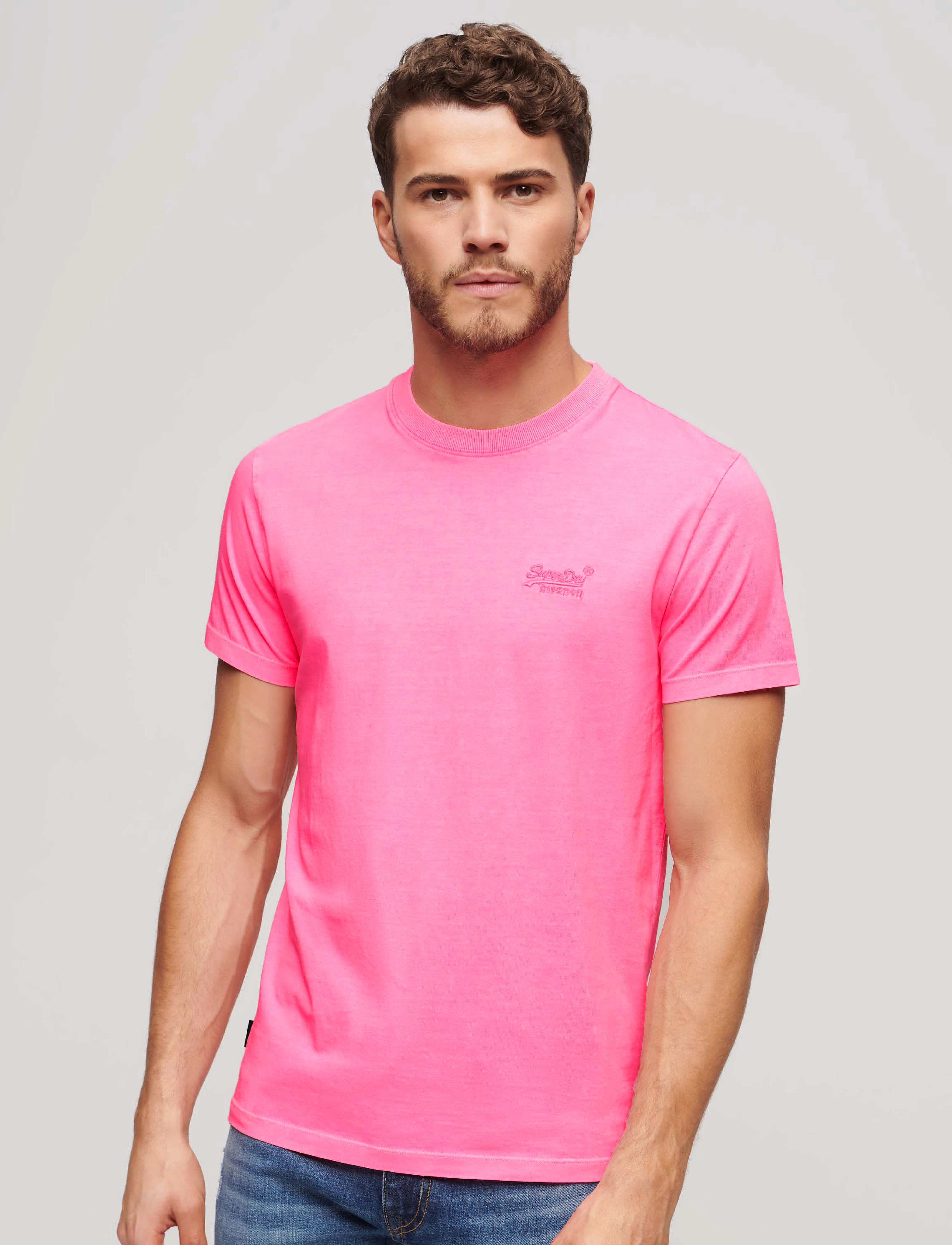 Superdry ESSENTIAL LOGO EMB NEON TEE - Tøj - DRY FLURO PINK / pink/rose