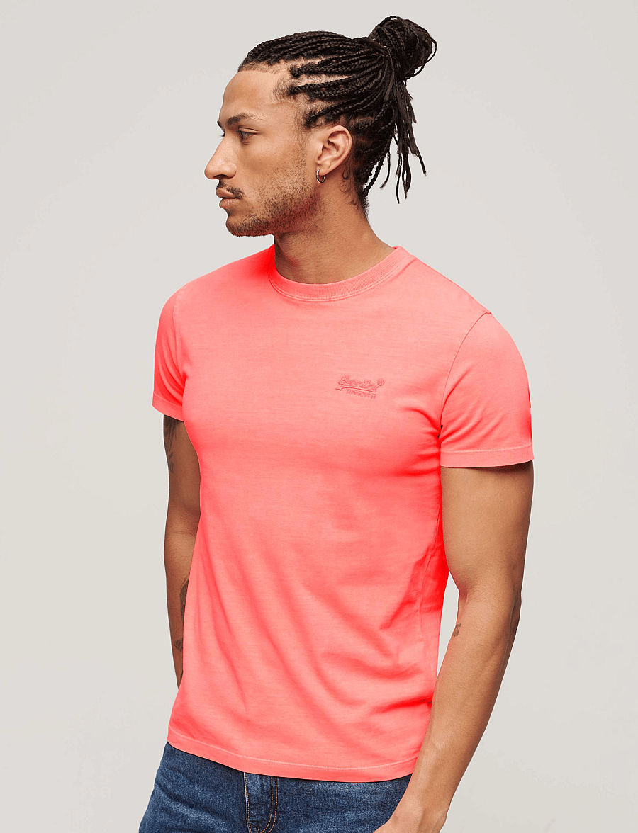 Superdry - ESSENTIAL LOGO EMB NEON TEE - kortærmede t-shirts - fiery coral - 0