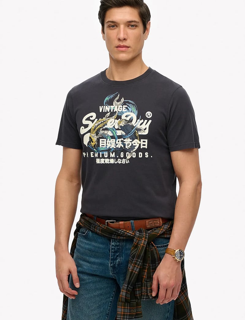 Superdry - VL TOKYO RELAXED TEE - short-sleeved t-shirts - dark charcoal - 0