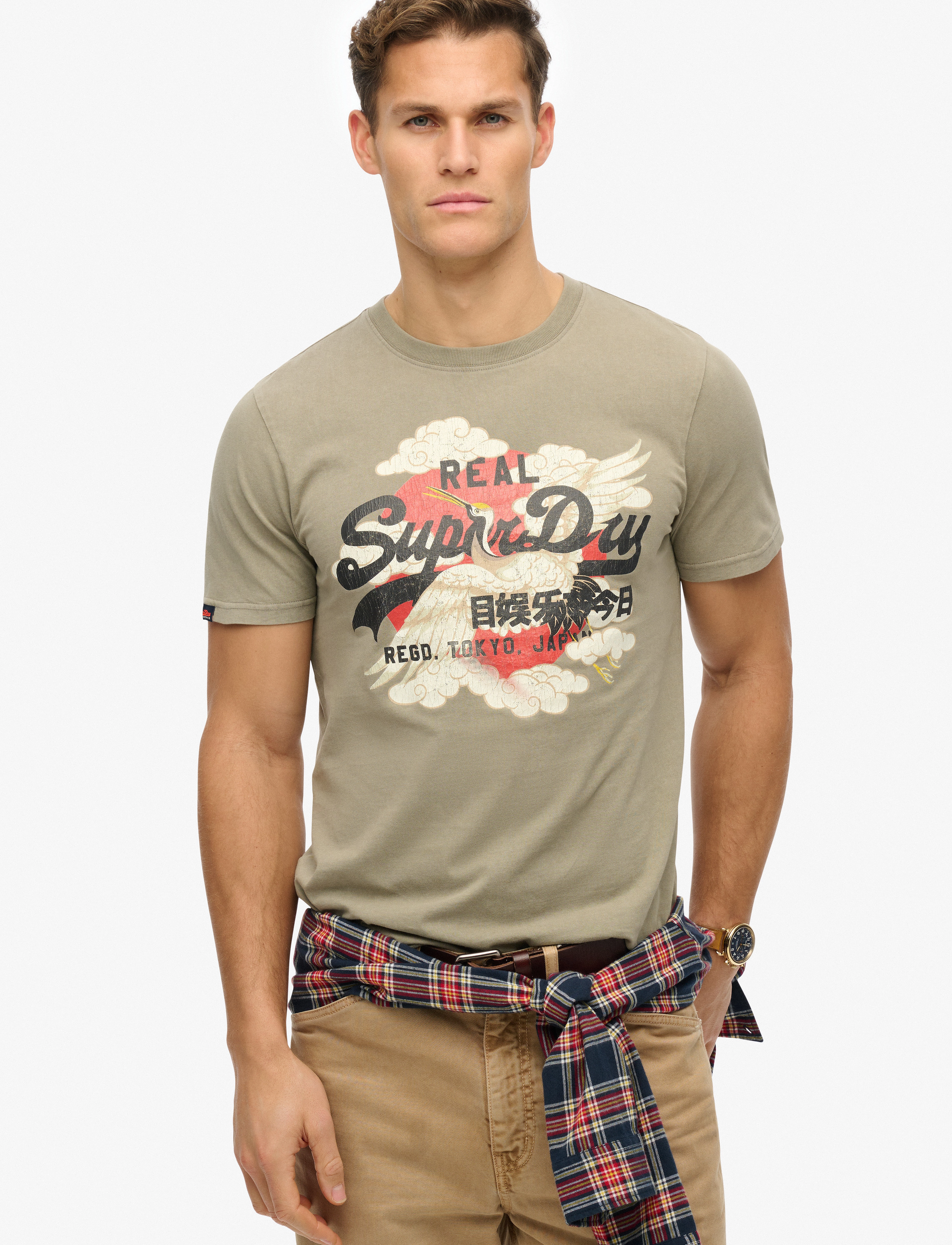 Superdry VL TOKYO RELAXED TEE - T-shirts - LIGHT KHAKI GREEN / beige