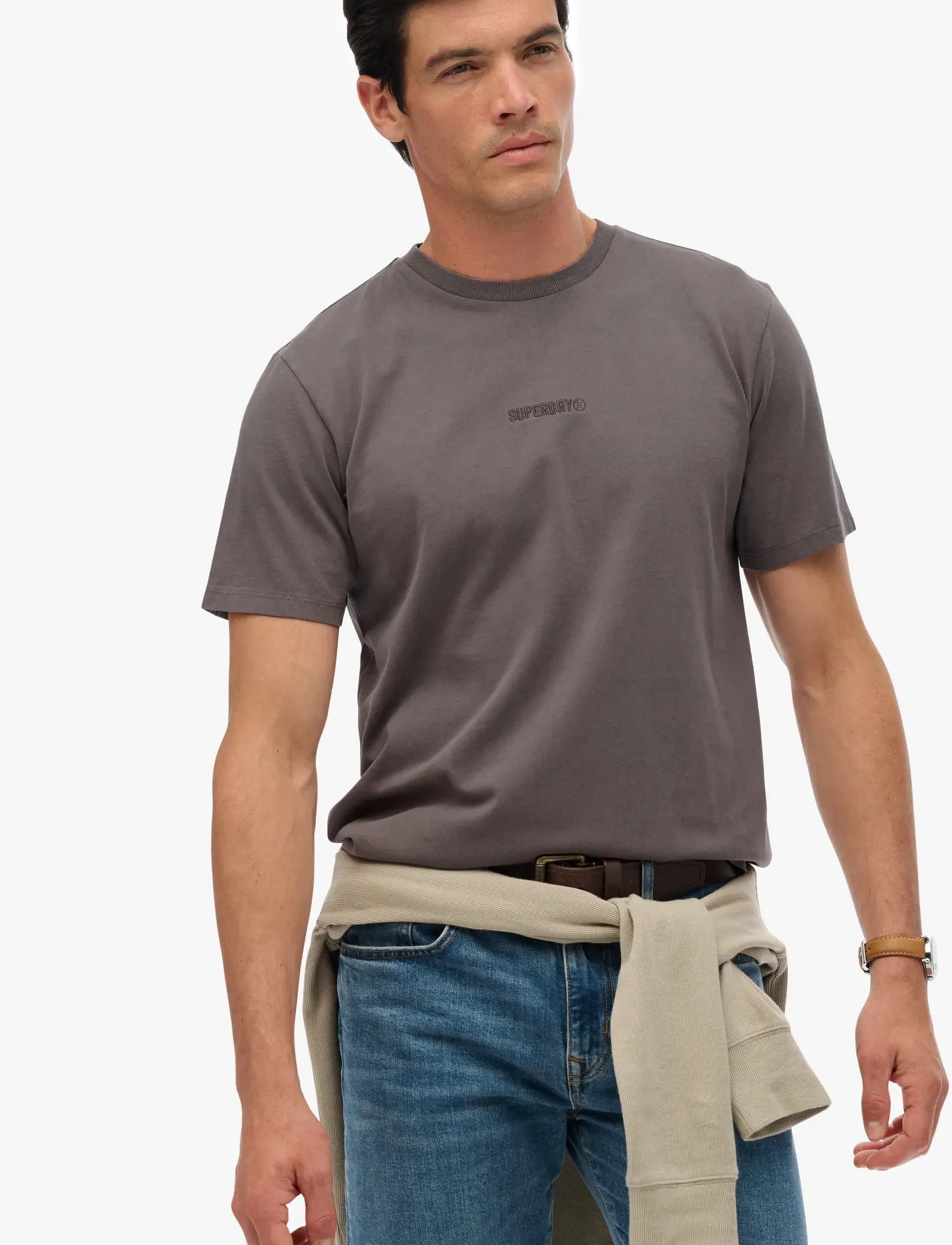 Superdry - MICRO LOGO T SHIRT - short-sleeved t-shirts - dark pebble grey - 5