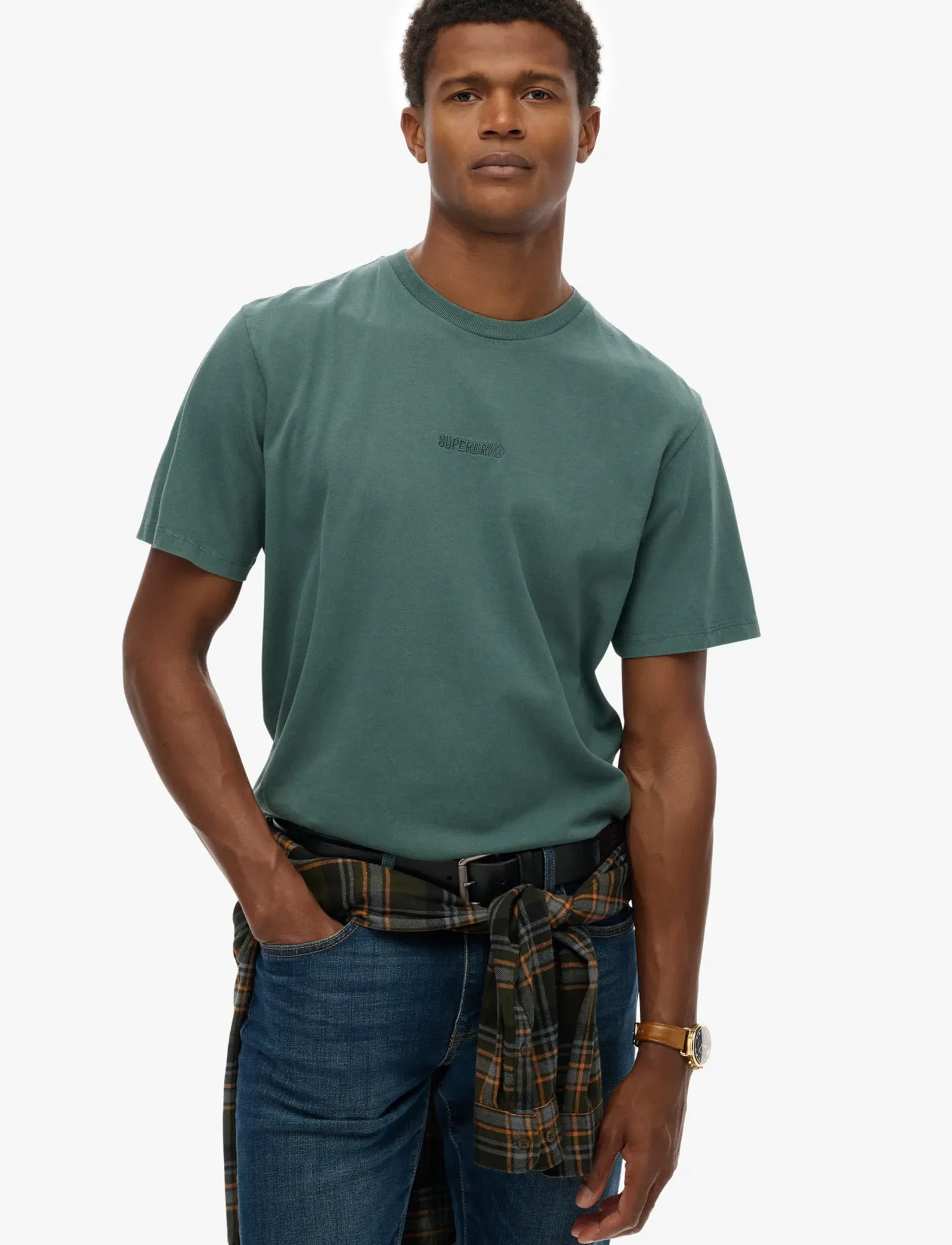 Superdry MICRO LOGO T SHIRT - T-Shirts - STORMY GREEN / green