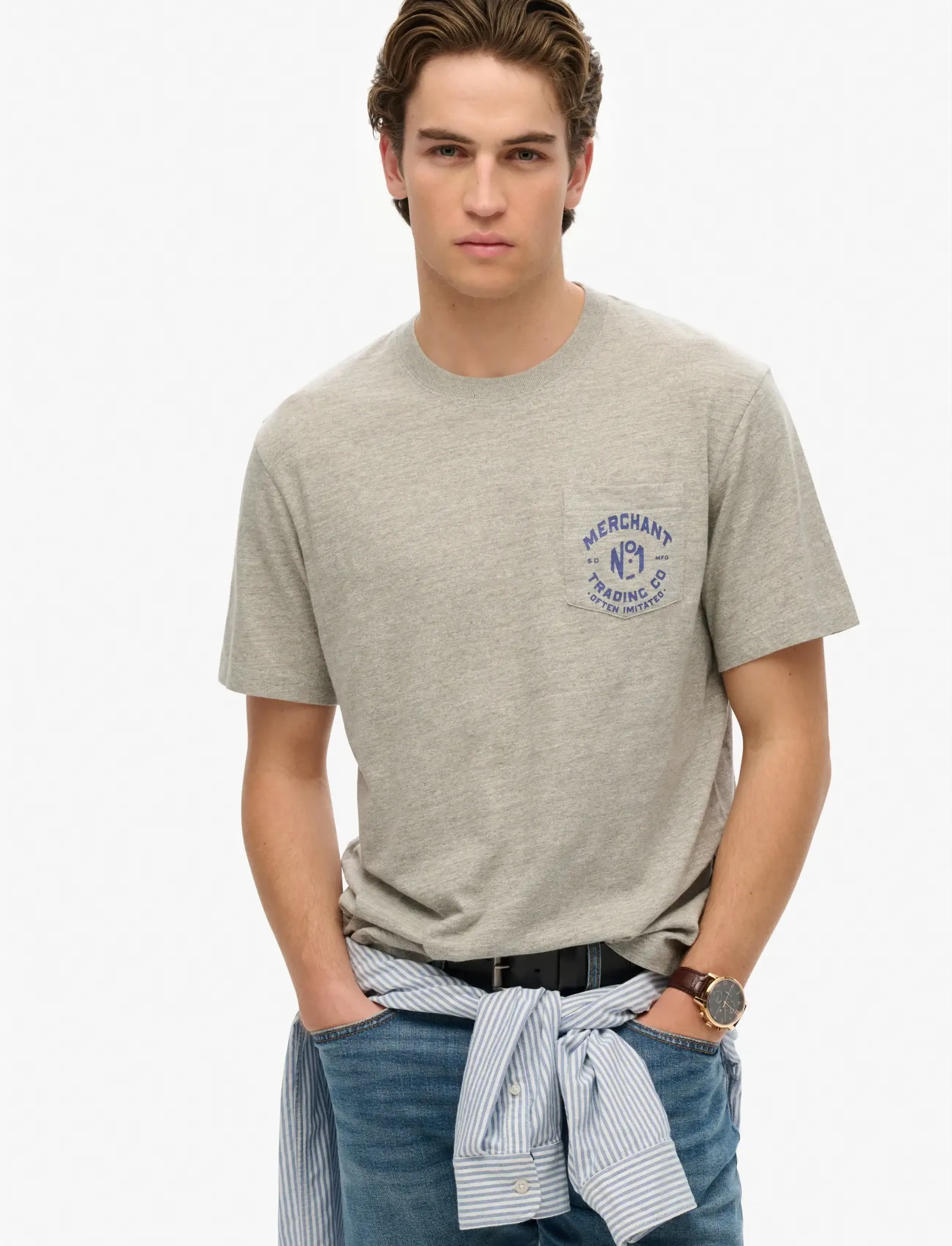 Superdry MERCHANT GRAPHIC TEE - Erbjudanden - VINTAGE SWEAT LIGHT GREY MARL / grey