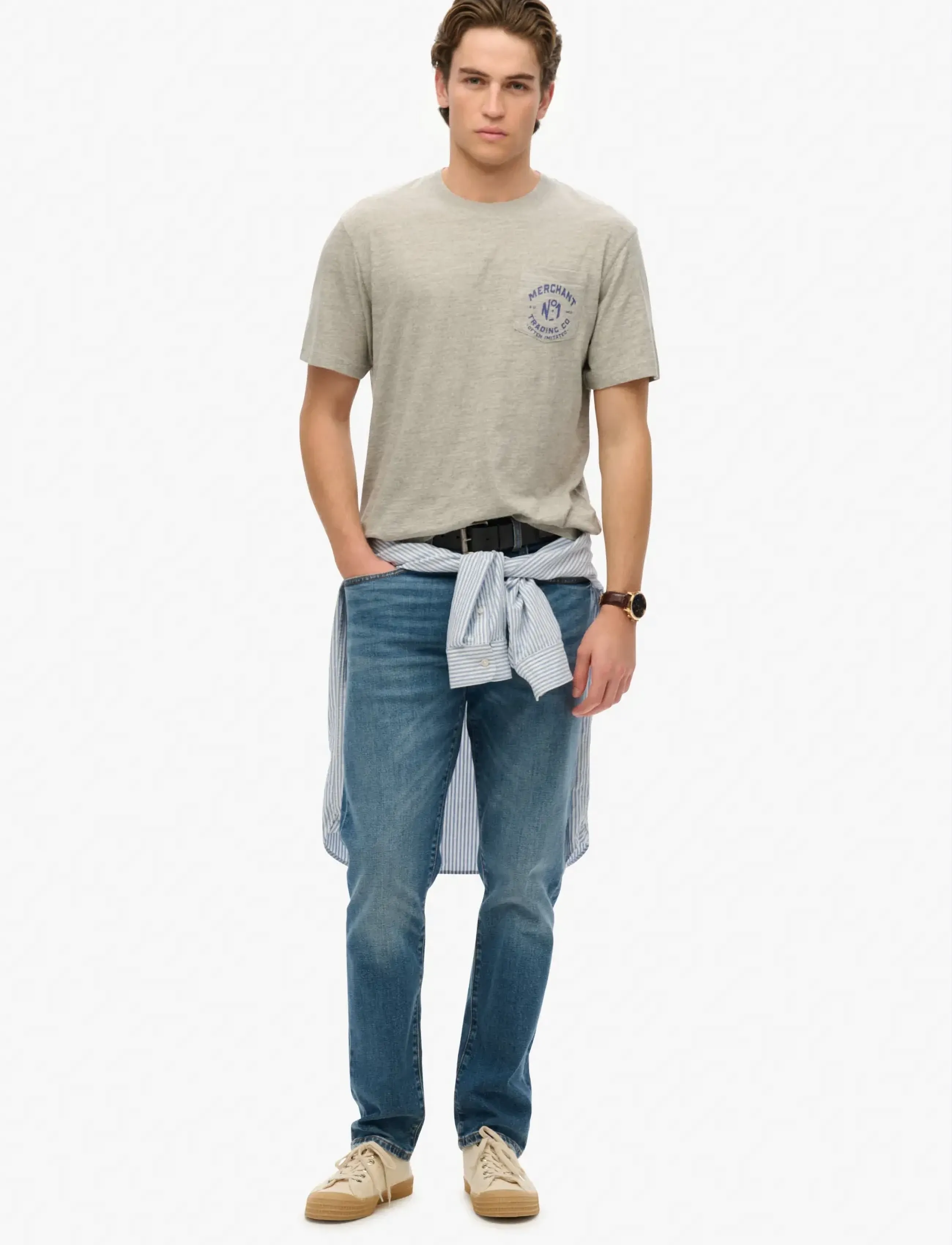Superdry - MERCHANT GRAPHIC TEE - laveste priser - vintage sweat light grey marl - 2