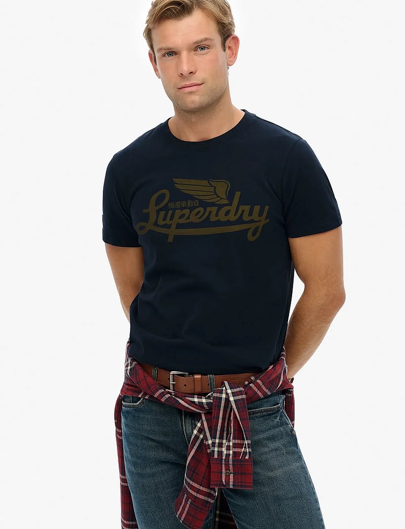 Superdry - HERITAGE BRAND RELAXED TEE - short-sleeved t-shirts - eclipse navy - 0