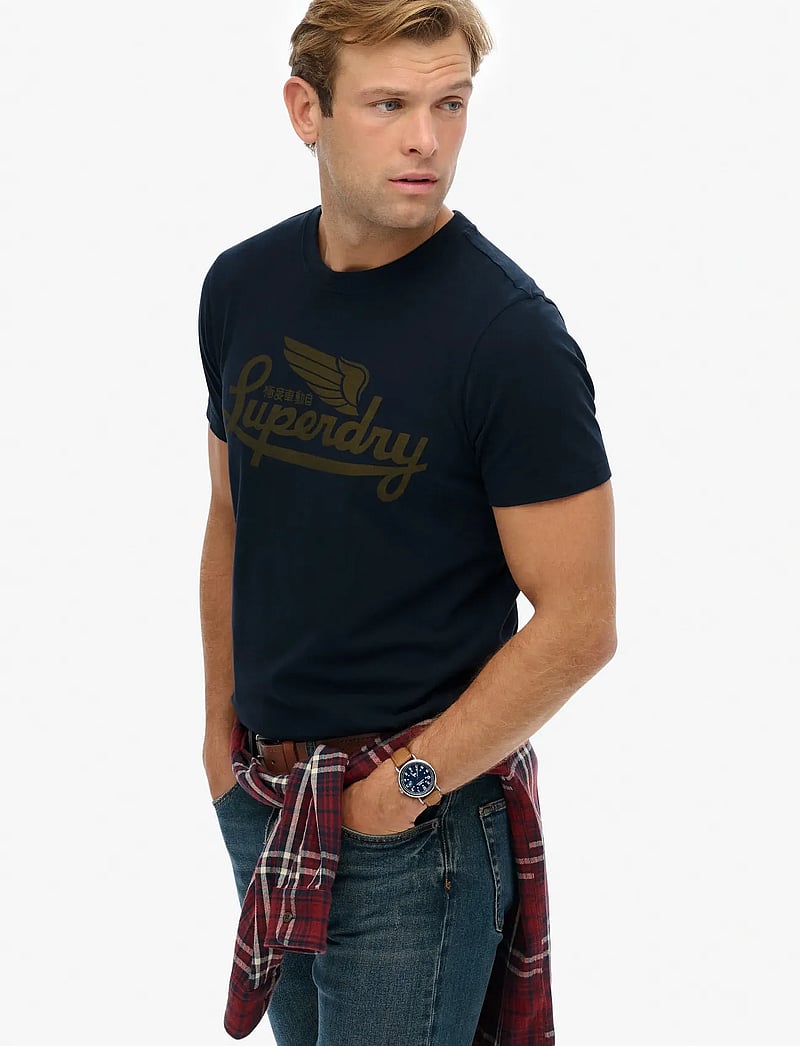 Superdry - HERITAGE BRAND RELAXED TEE - short-sleeved t-shirts - eclipse navy - 4