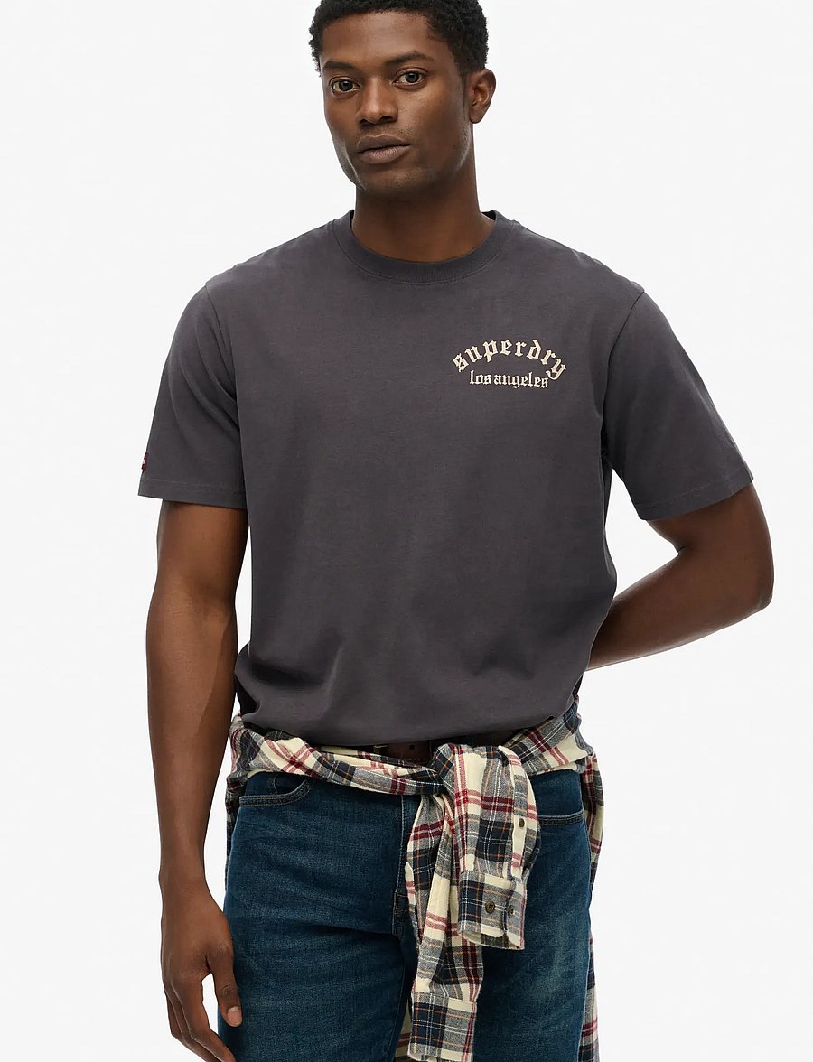 Superdry - NEO TRAD TATTOO LOOSE TEE - kortärmade t-shirts - dark charcoal - 0