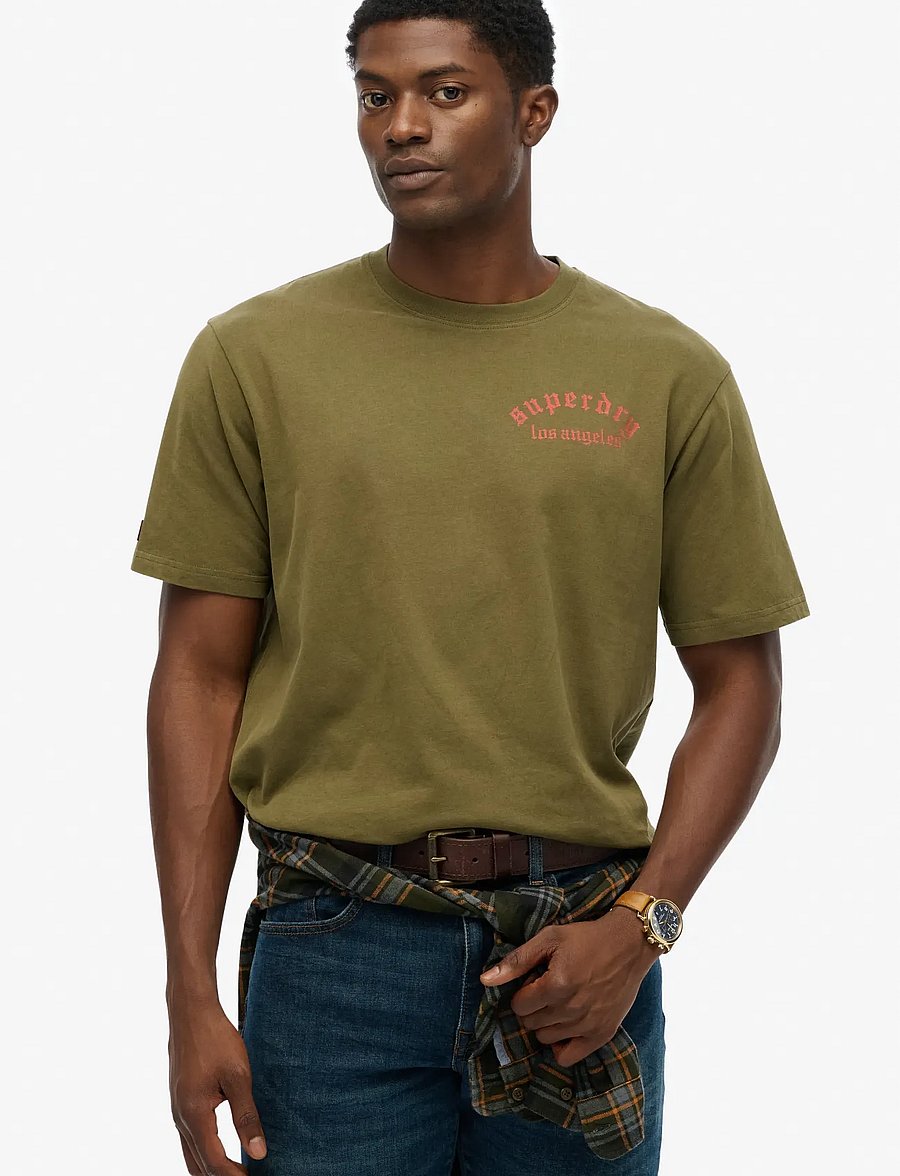 Superdry - NEO TRAD TATTOO LOOSE TEE - kortärmade t-shirts - dark olive - 0