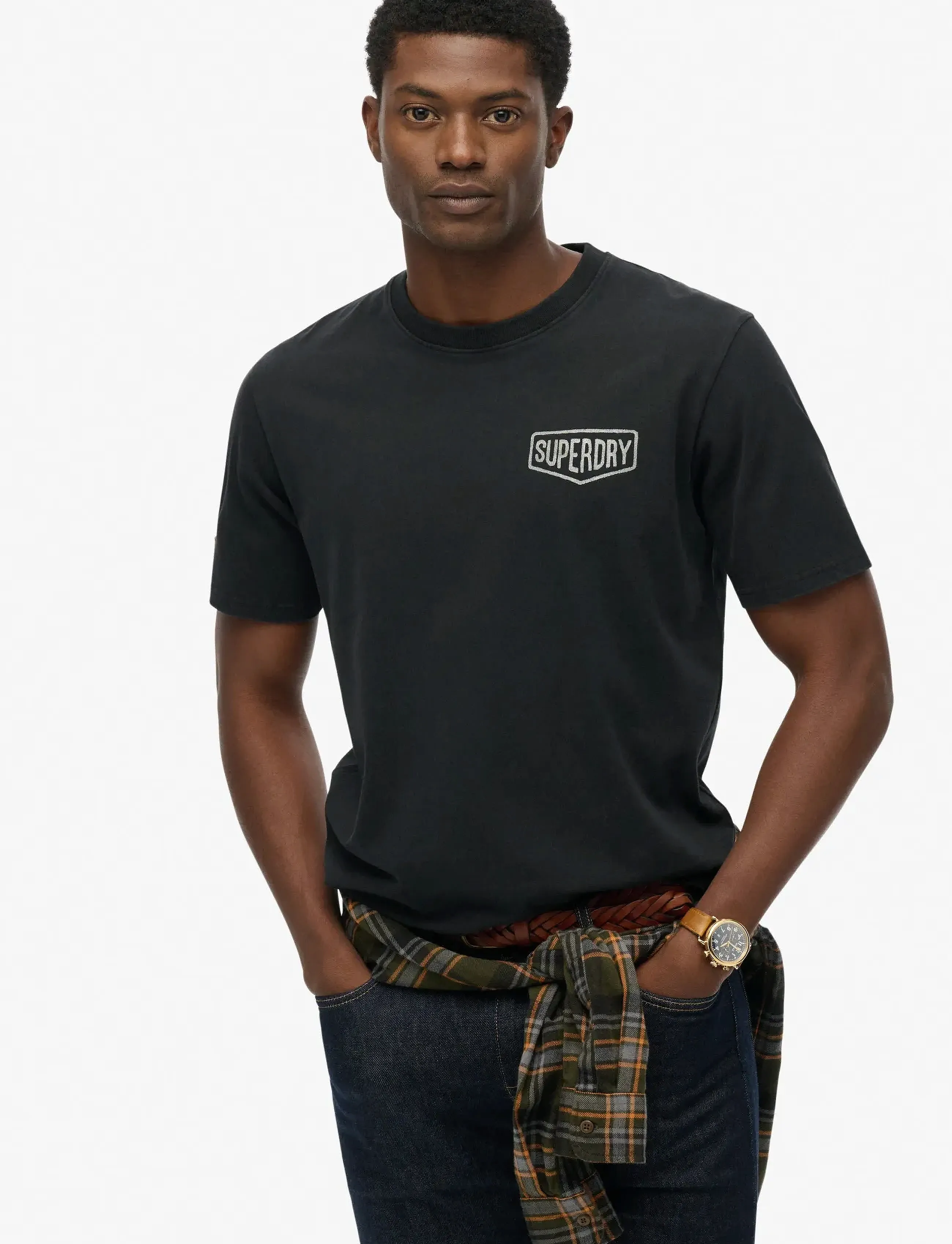 Superdry Work Tab Loose Tee, S, T-shirts, Schwarz - Short-sleeved, Männerswear