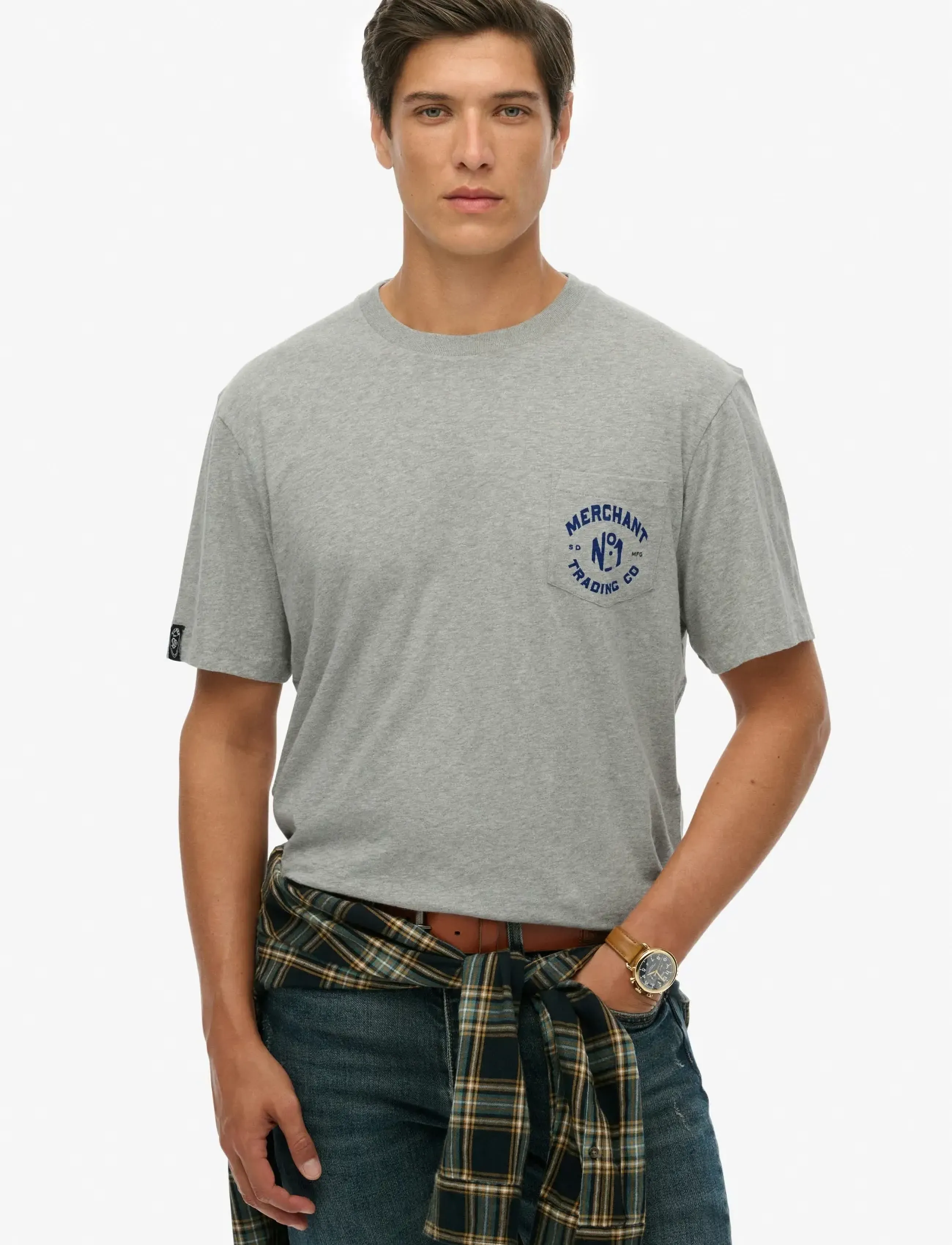 Superdry MERCHANT GRAPHIC TEE - T-shirts - VINTAGE SWEAT LIGHT GREY MARL / grey