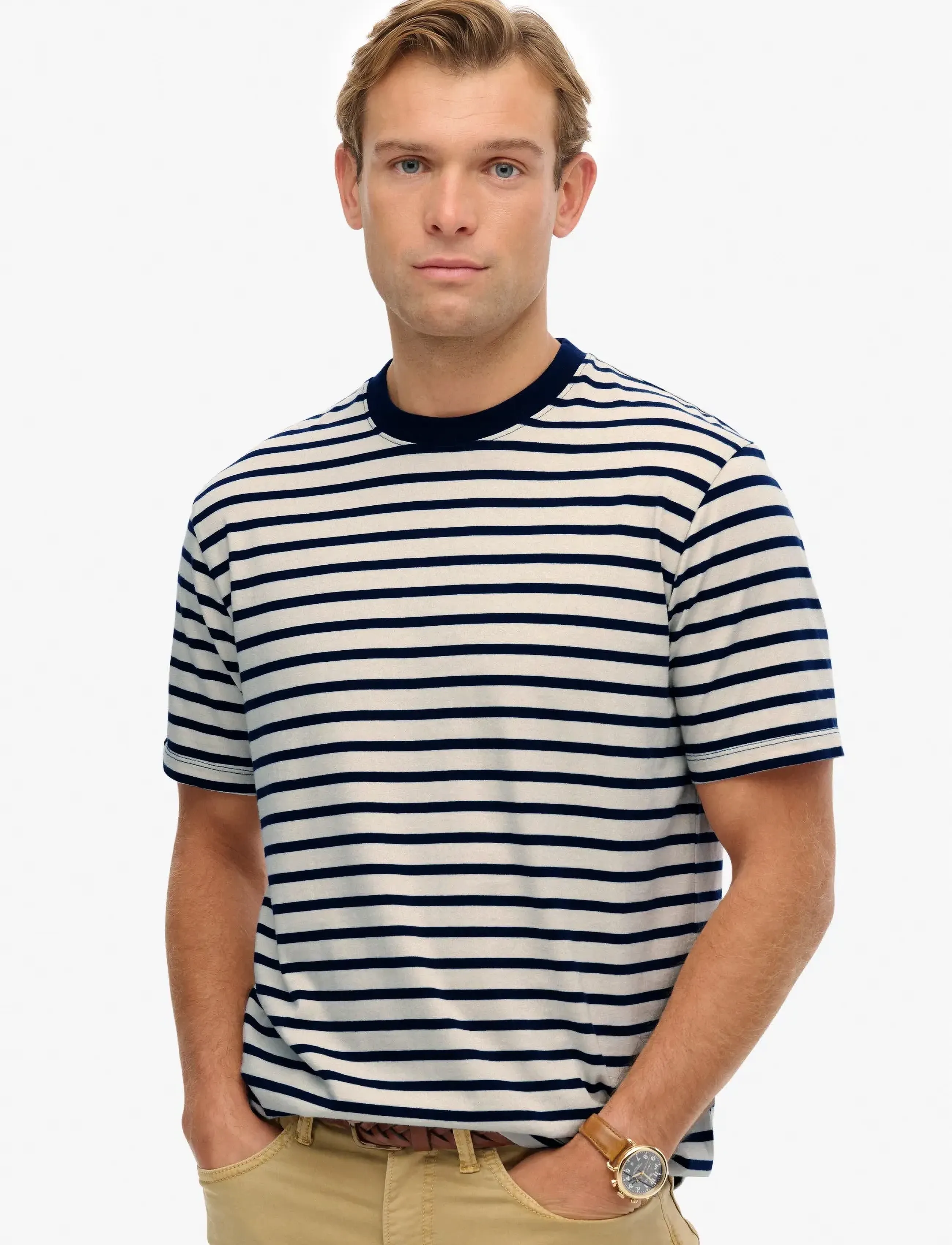 Superdry MERCHANT STRIPE TEE - T-Shirts - OFF WHITE STRIPE / navy