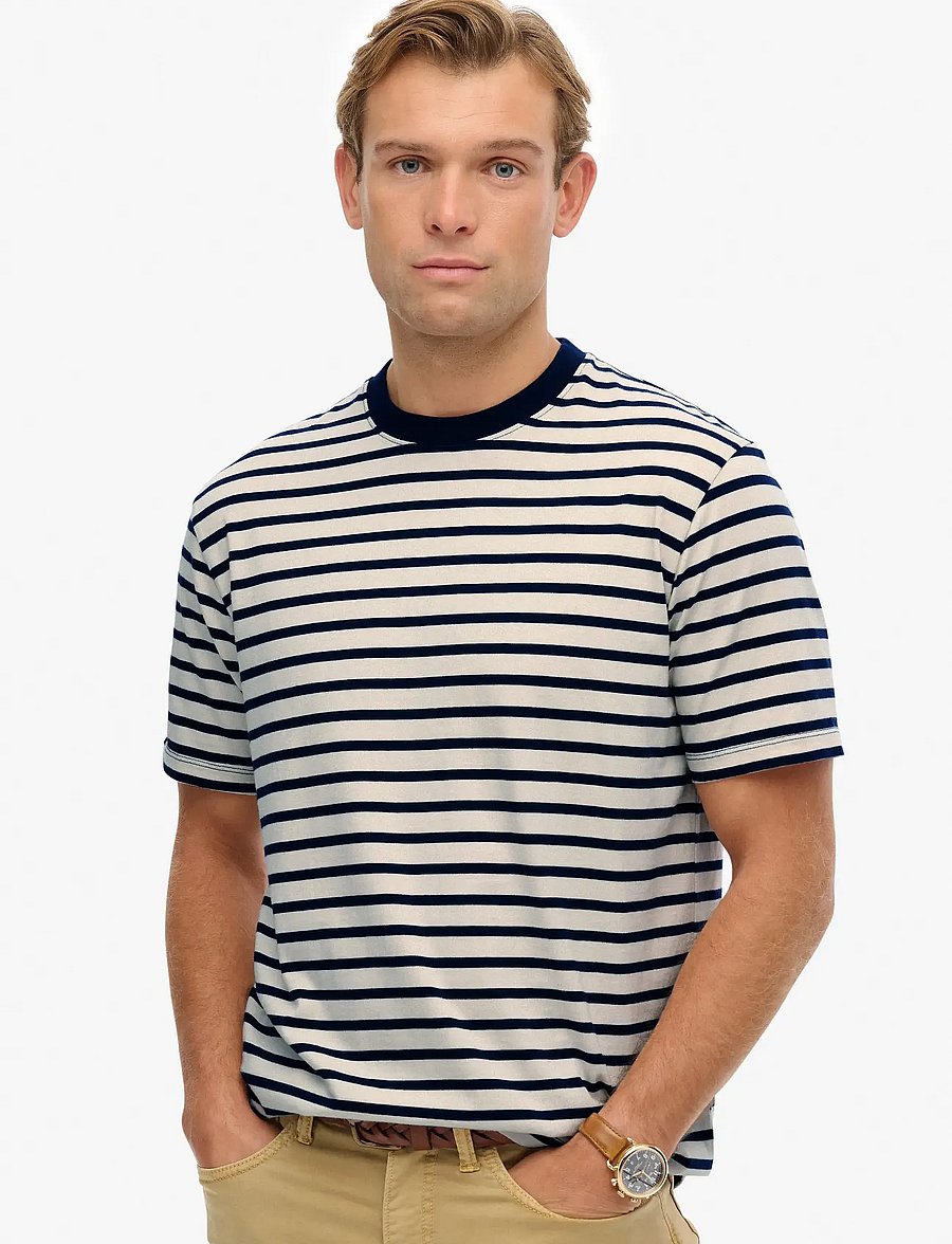 Superdry - MERCHANT STRIPE TEE - kurzärmelige t-shirts - off white stripe - 0