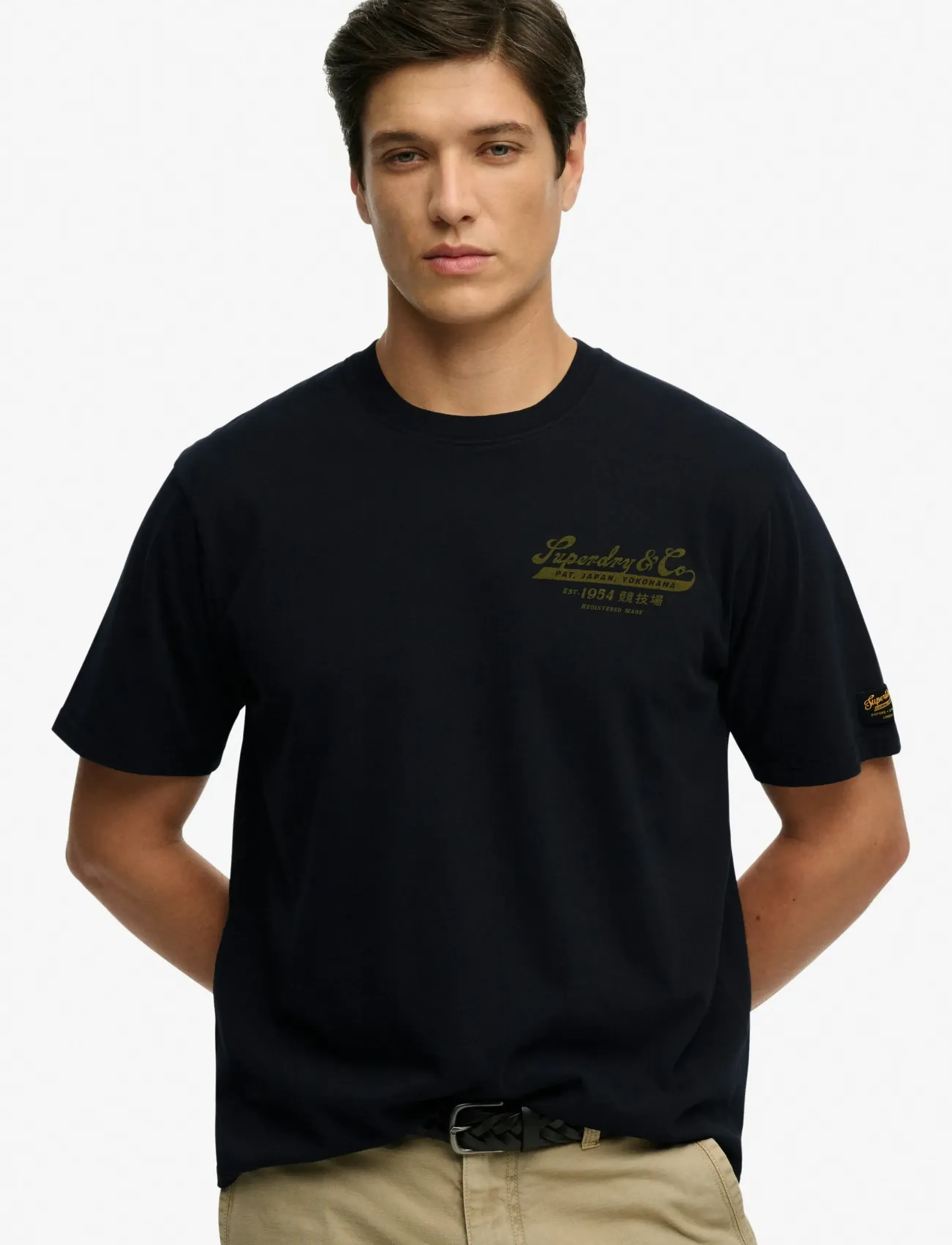 Superdry Heritage Biker Loose Tee, M, T-shirts, Schwarz - Short-sleeved, Männerswear