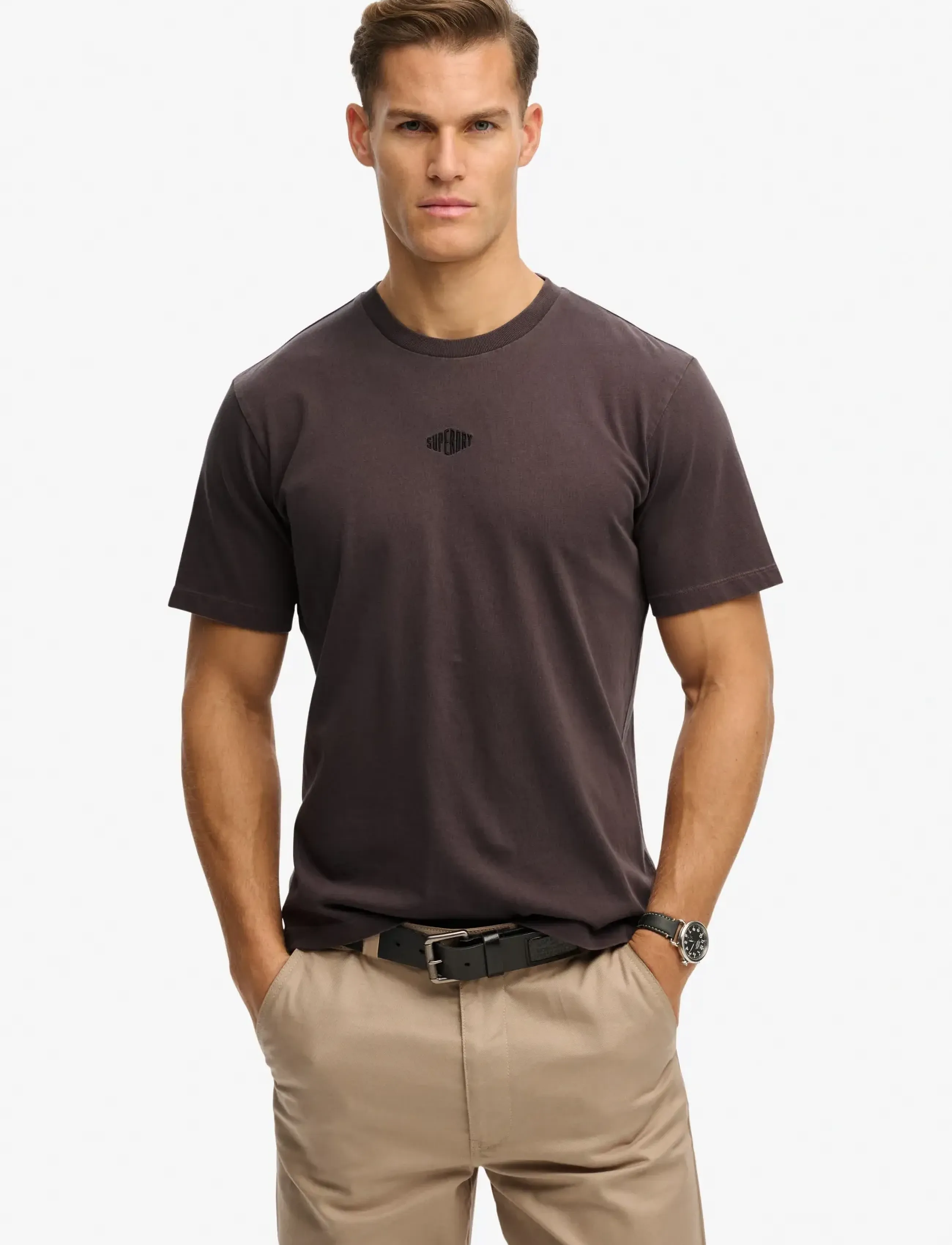 Superdry MICRO LOGO TSHIRT - T-Shirts - SHALE DARK GREY / brown